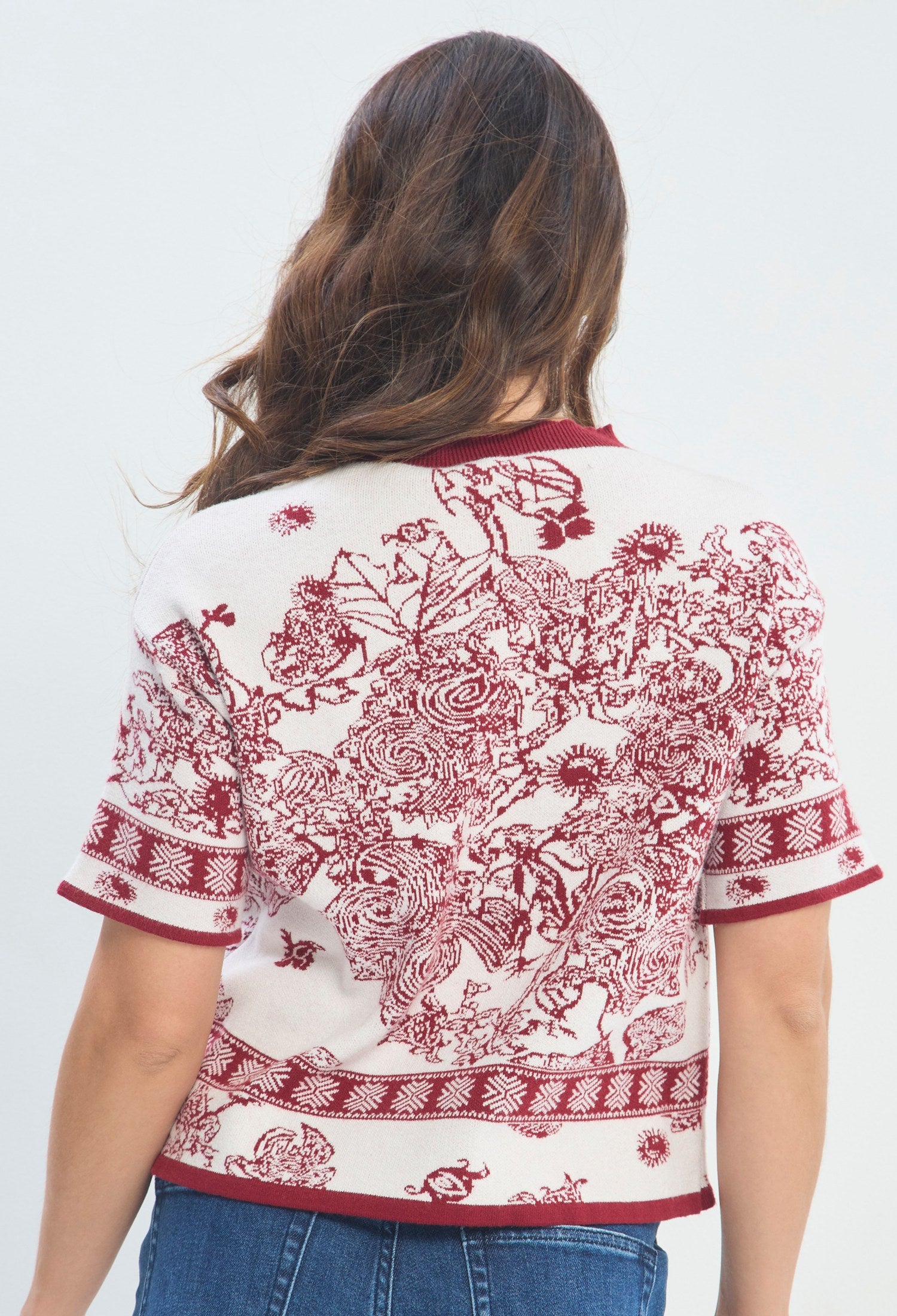 Blusa Punto Jacquard Barroco vinotinto sale BYBLA - vista 3