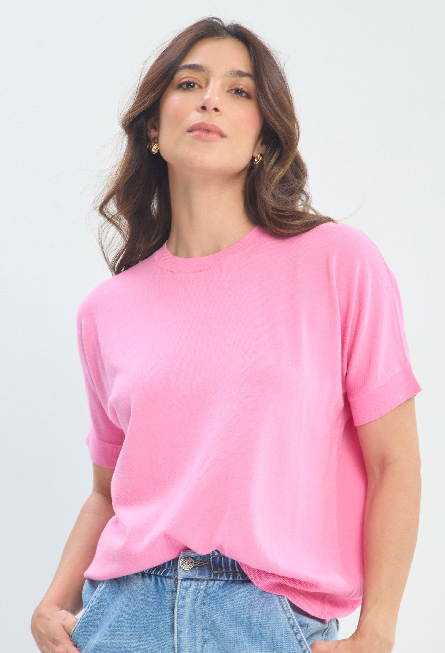 Blusa Punto Liso Básica rosa fucsia BYBLA