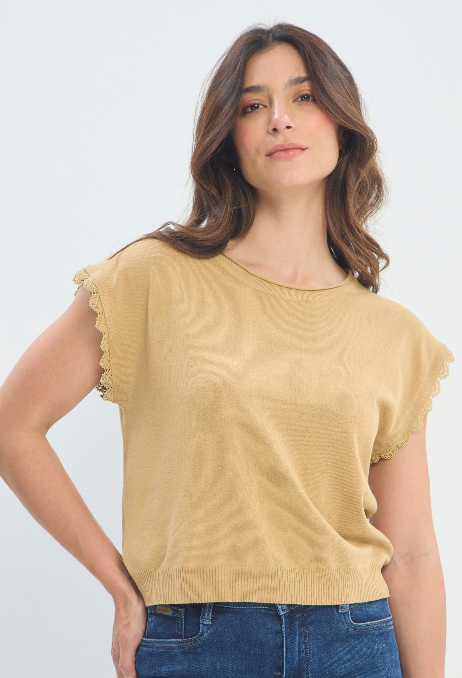 Blusa Punto Ribete Crochet camel BYBLA - vista 2