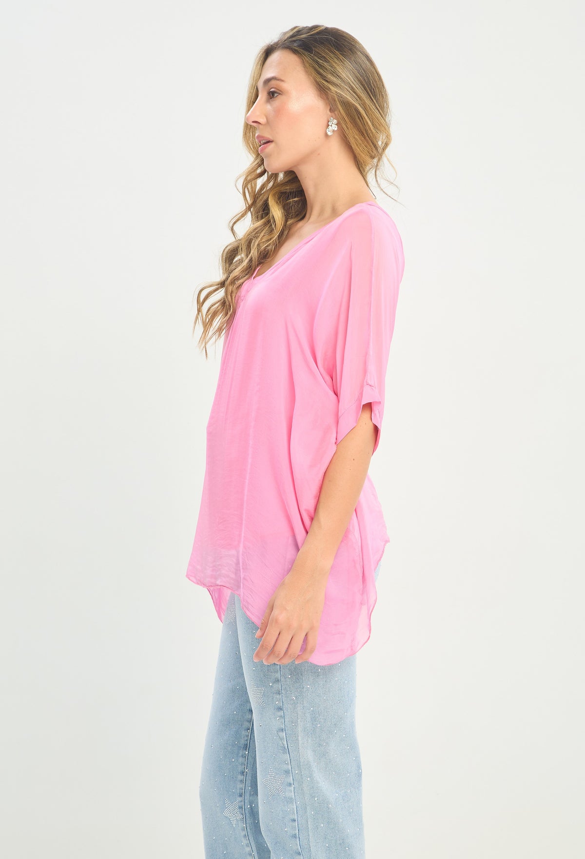 Blusa Seda Cuello V Rosa Chicle BYBLA - vista 2