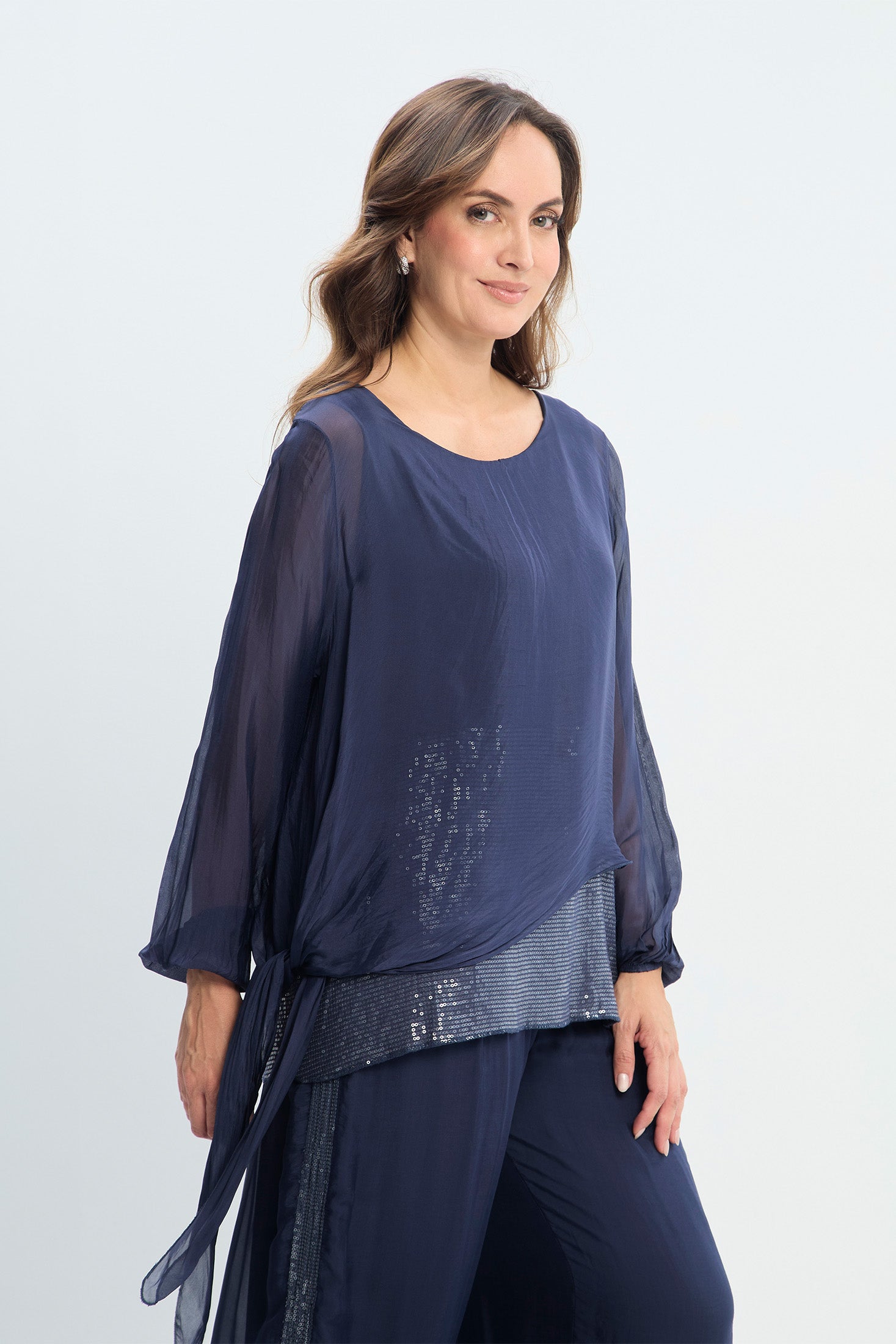Blusa Seda Cascada con Lentejuelas - Foto 1