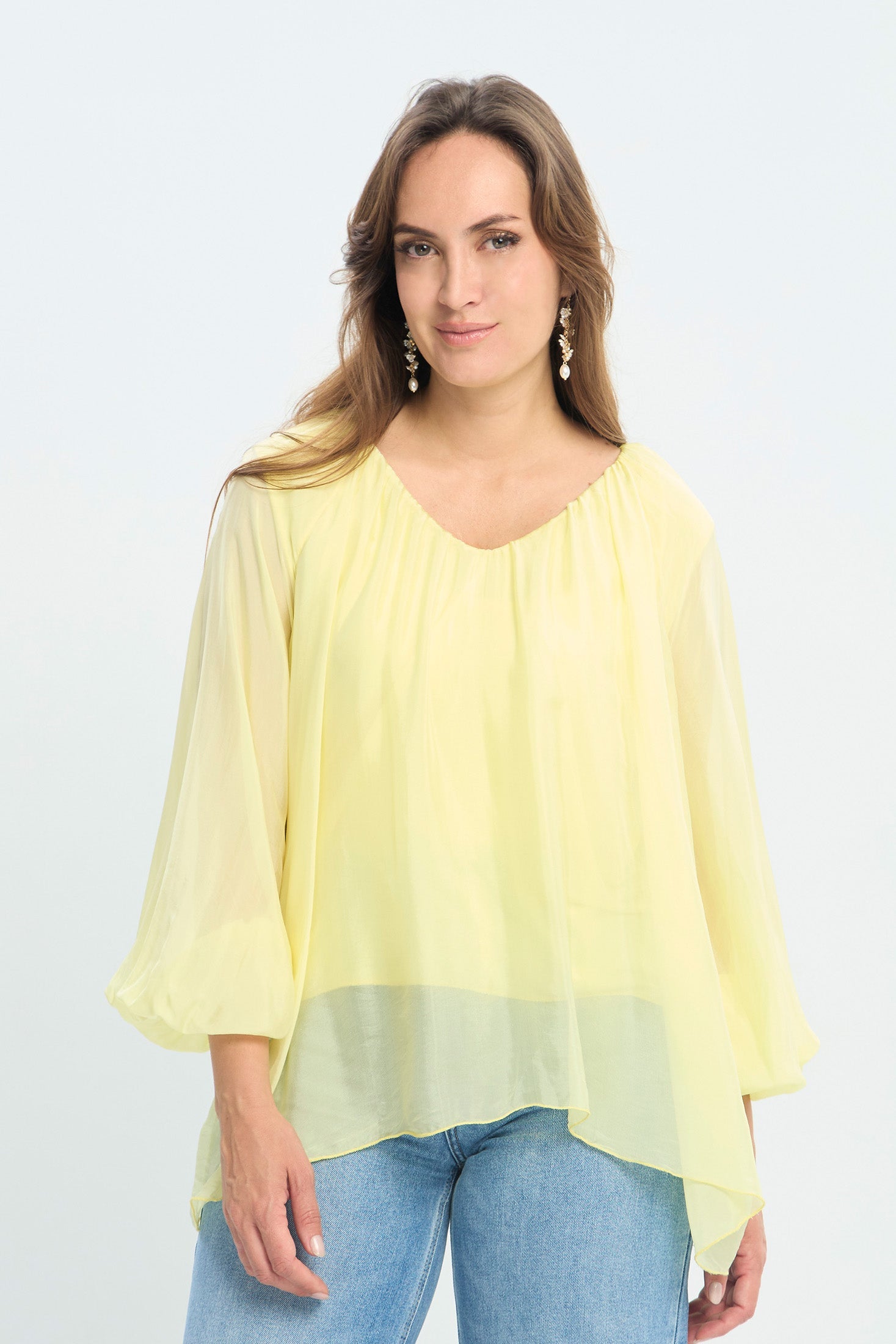 Blusa en Seda Italiana Manga Larga NEW