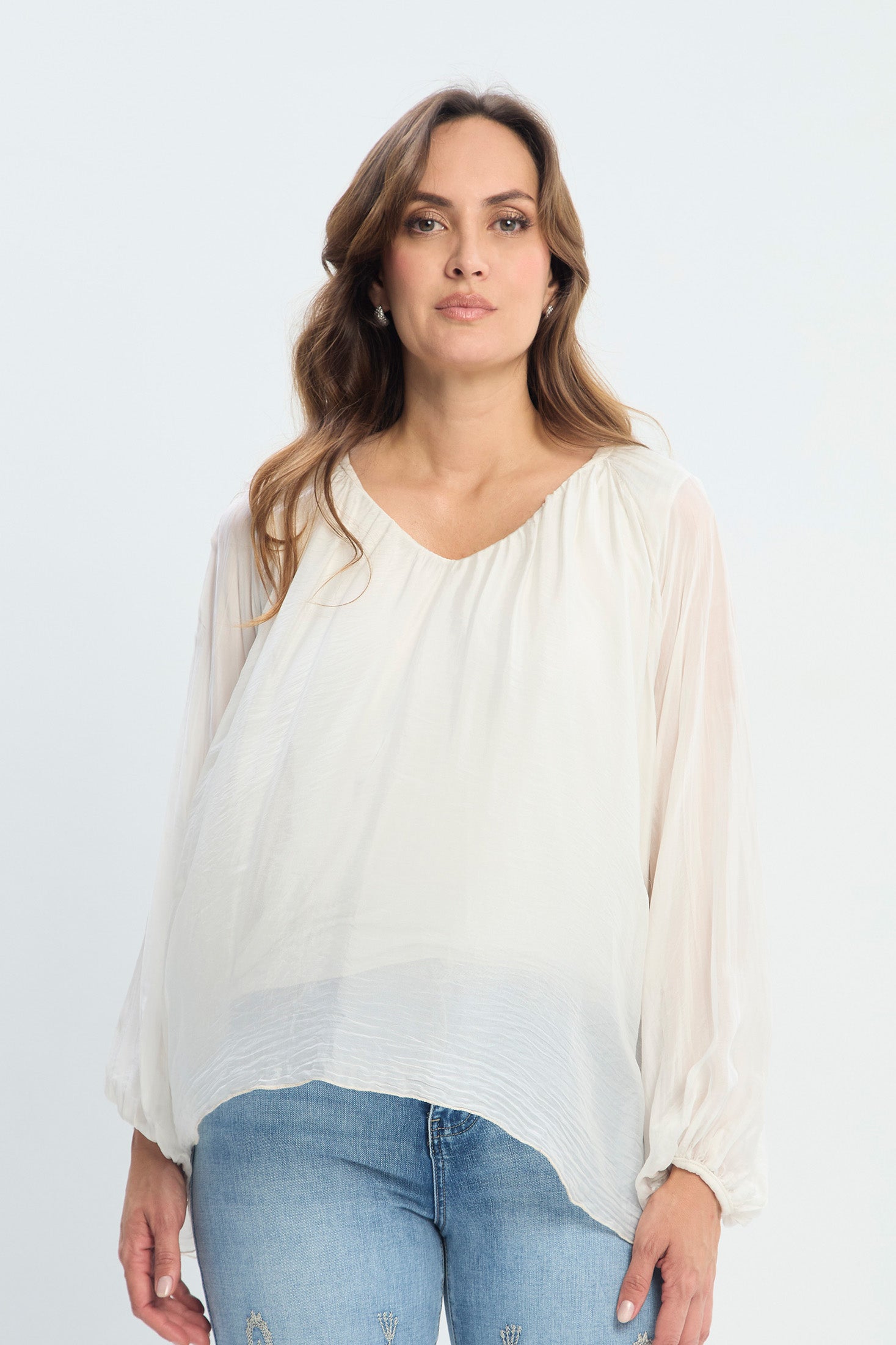 Blusa en Seda Italiana Manga Larga NEW