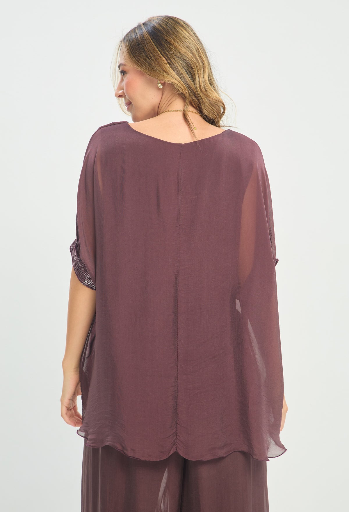 Blusa Seda Manga Corta Lentejuelas Uva BYBLA - vista 3