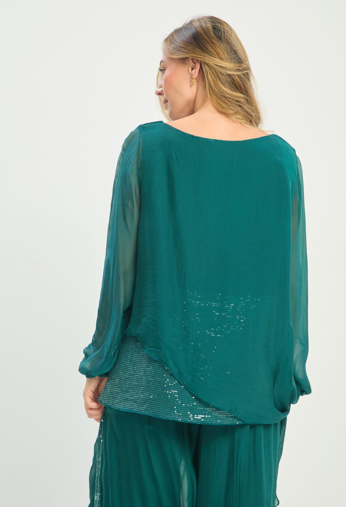 Blusa Seda Manga Larga Lentejuelas Verde Esmeralda BYBLA - vista 3