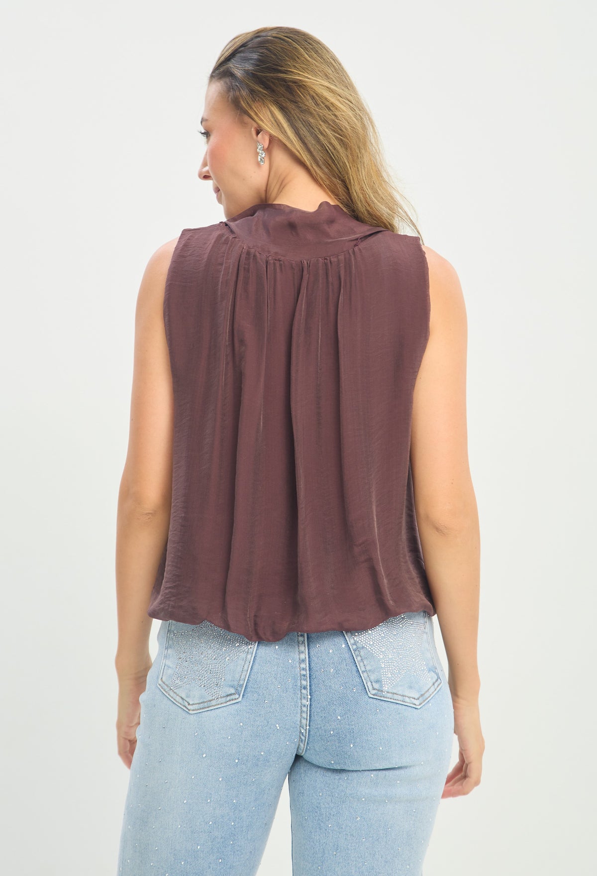 Blusa Seda Manga Sisa Lazo al Hombro uva BYBLA