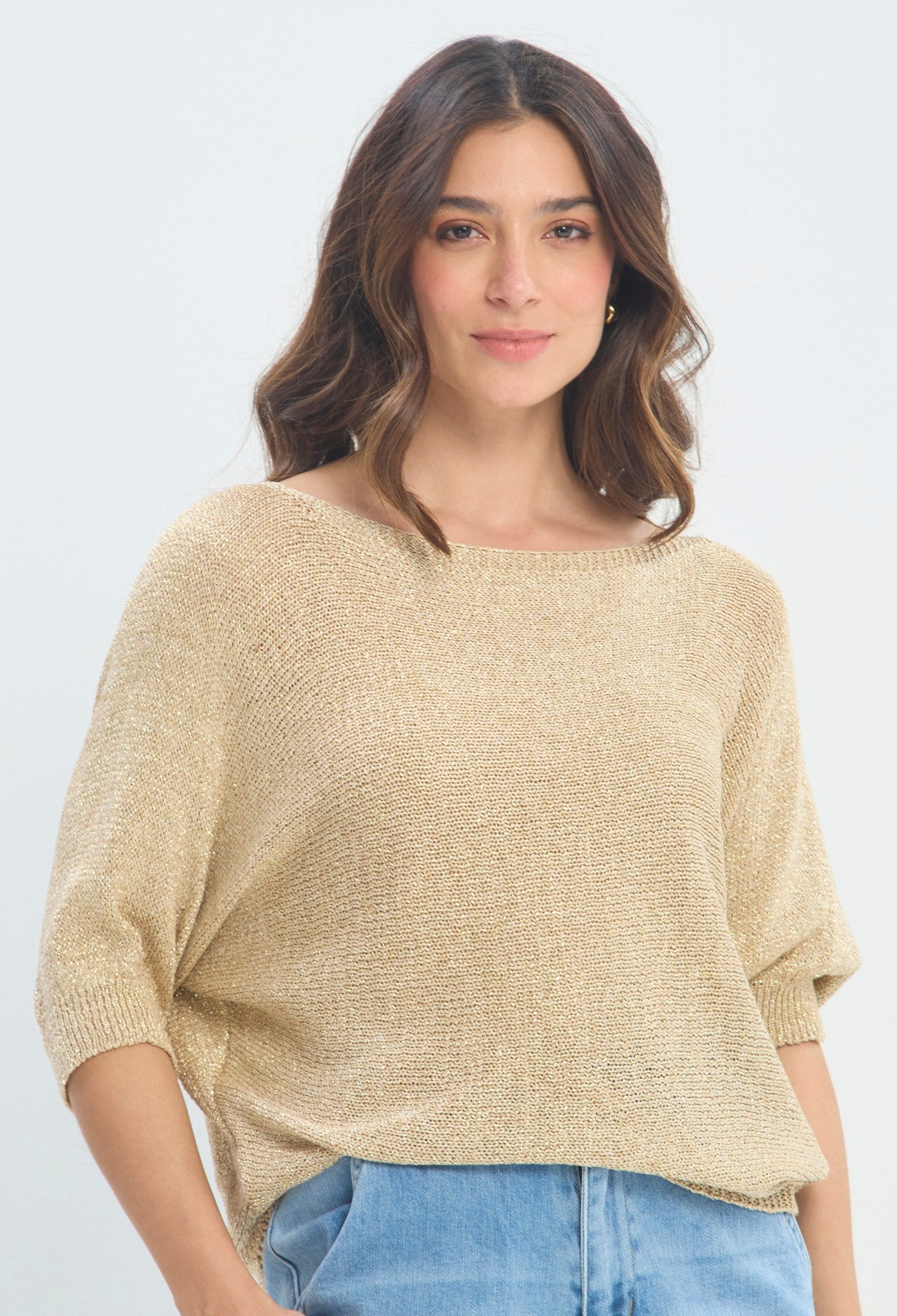 Blusa Tejida Brillo Metálico dorado champagne BYBLA