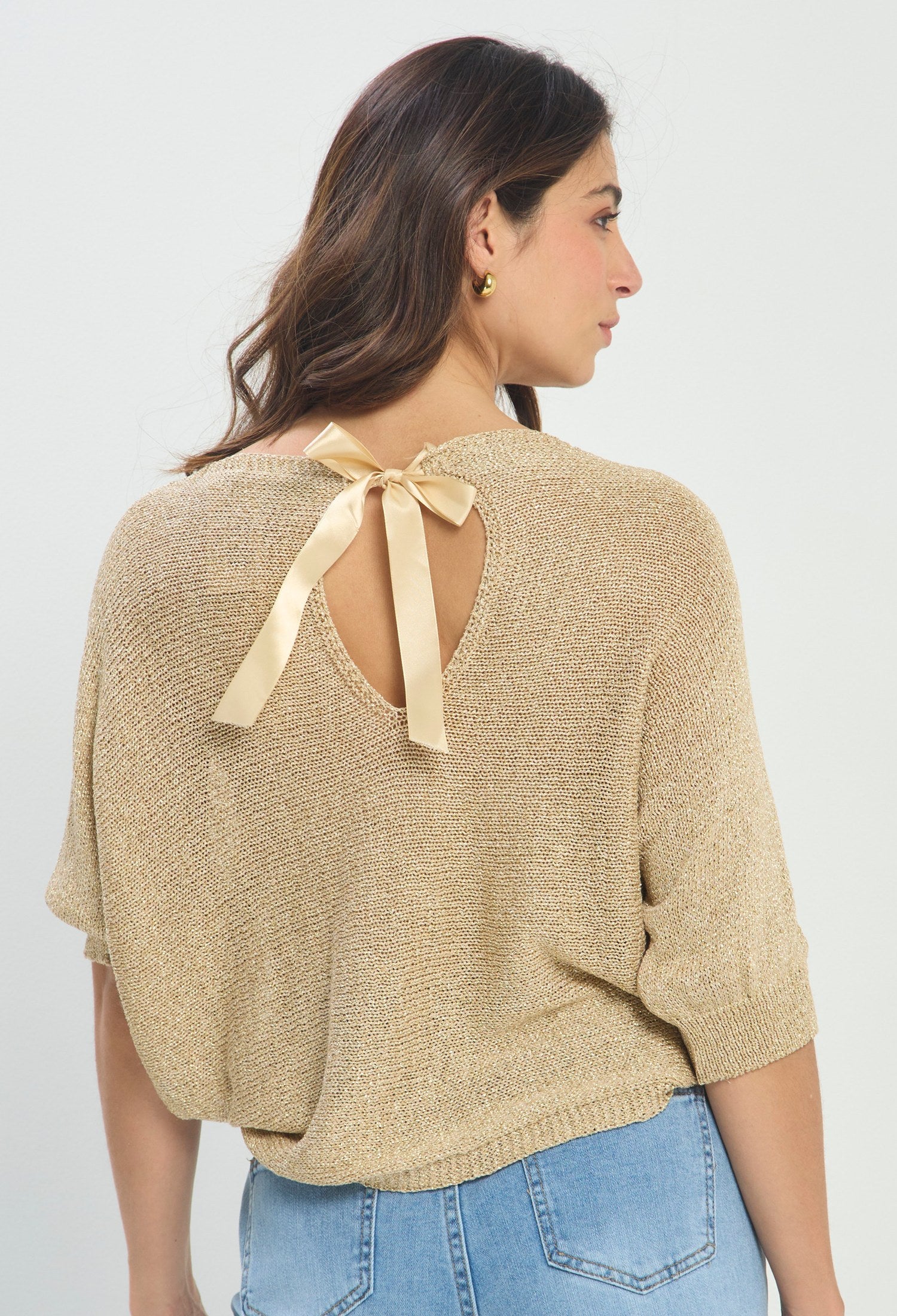 Blusa Tejida Brillo Metálico dorado champagne BYBLA