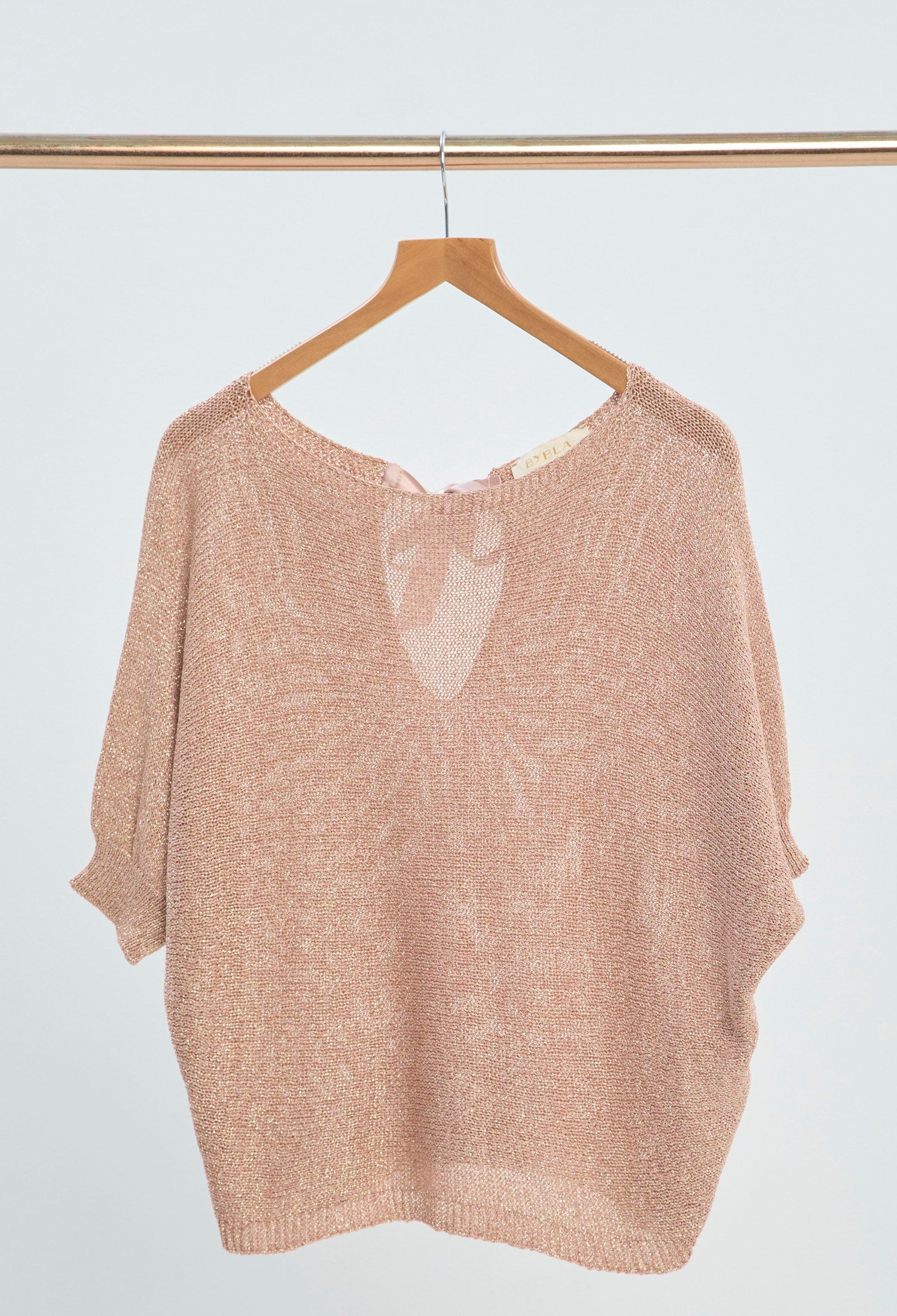 Blusa Tejida Brillo Metálico rosa dorado BYBLA