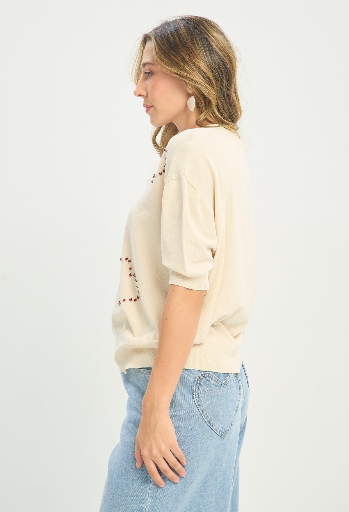 Blusa Tejida Corazones de Cristales Beige BYBLA - vista 2