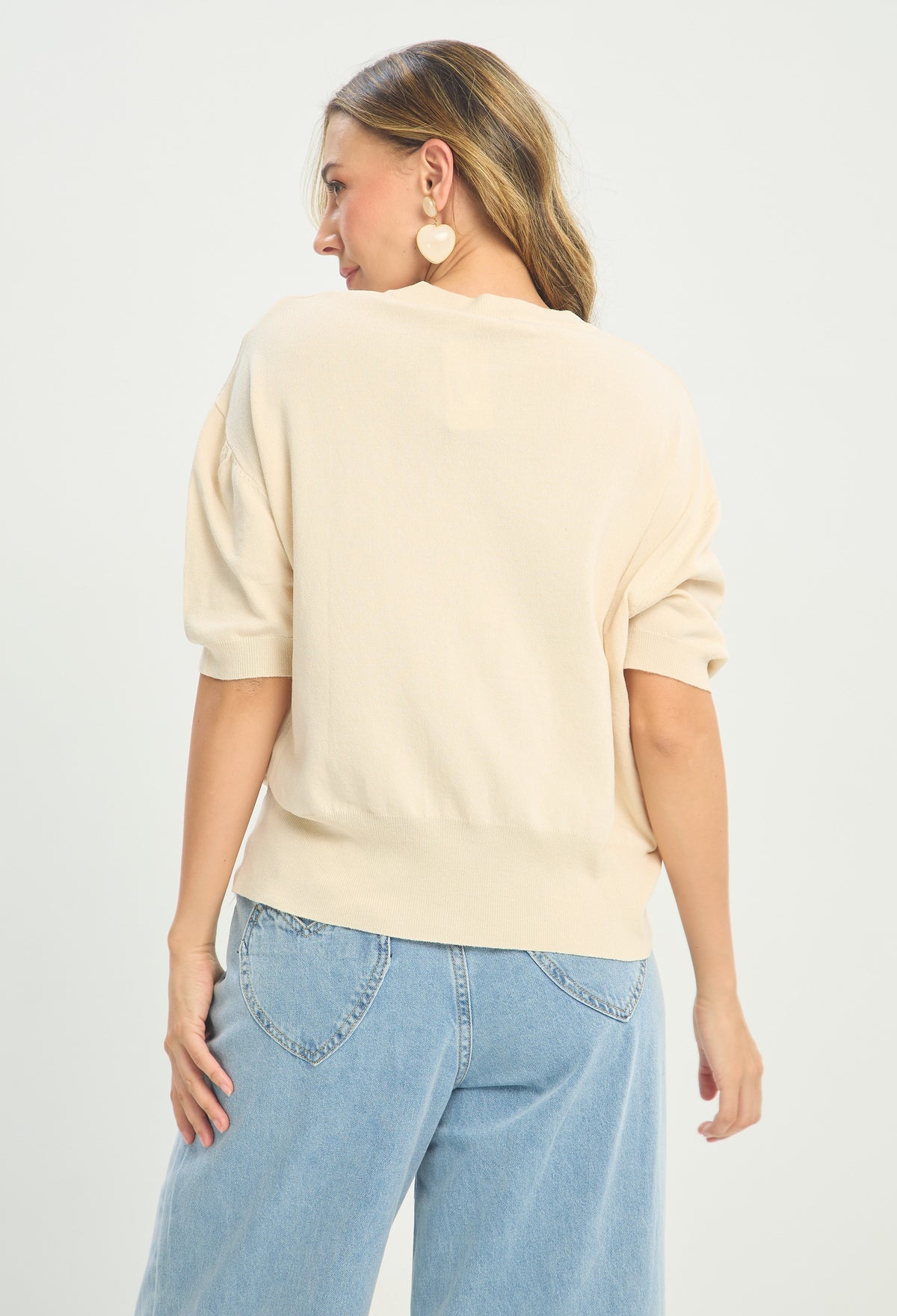 Blusa Tejida Corazones de Cristales Beige BYBLA - vista 3
