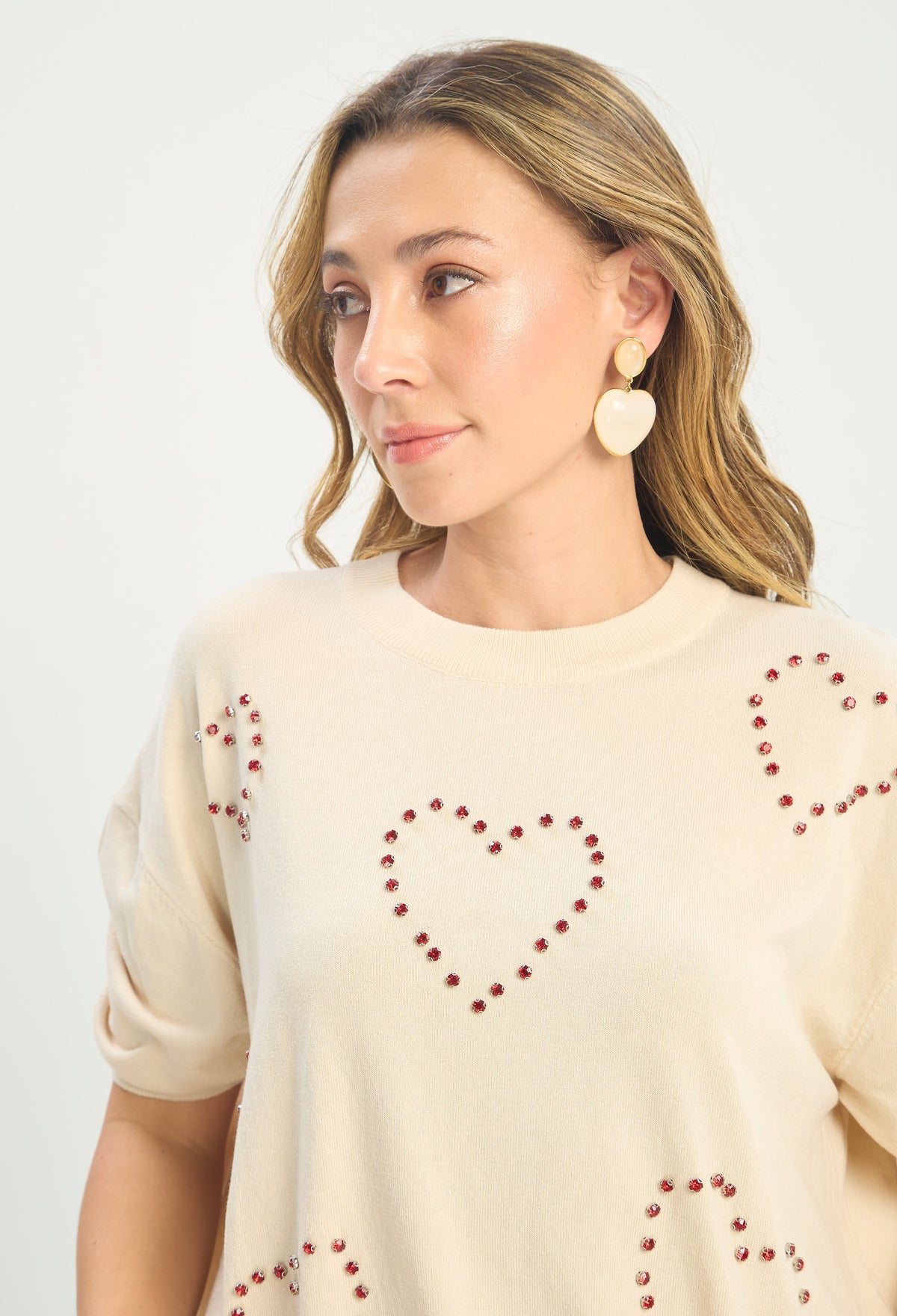 Blusa Tejida Corazones de Cristales Beige BYBLA - vista 5