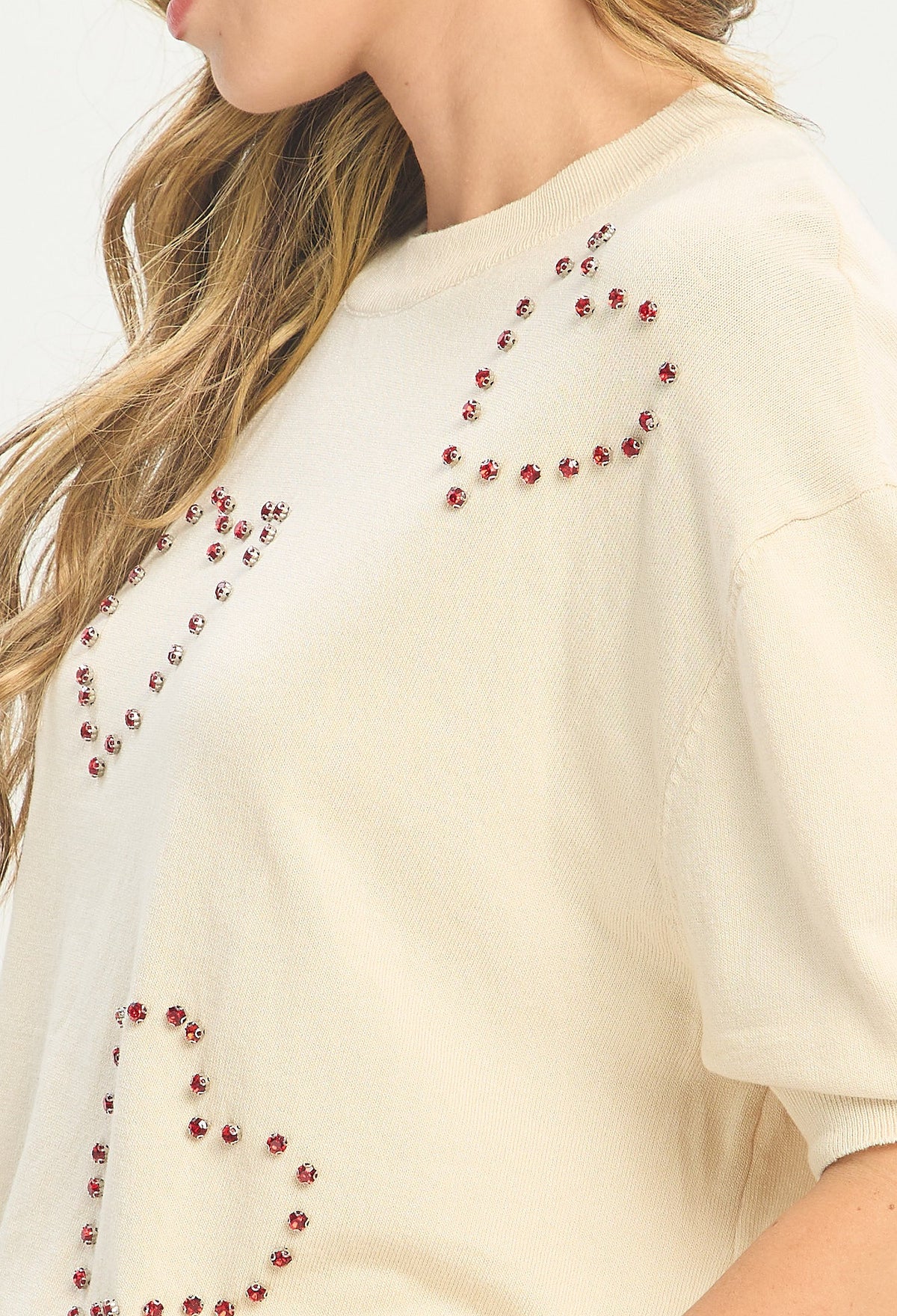 Blusa Tejida Corazones de Cristales Beige BYBLA - vista 6