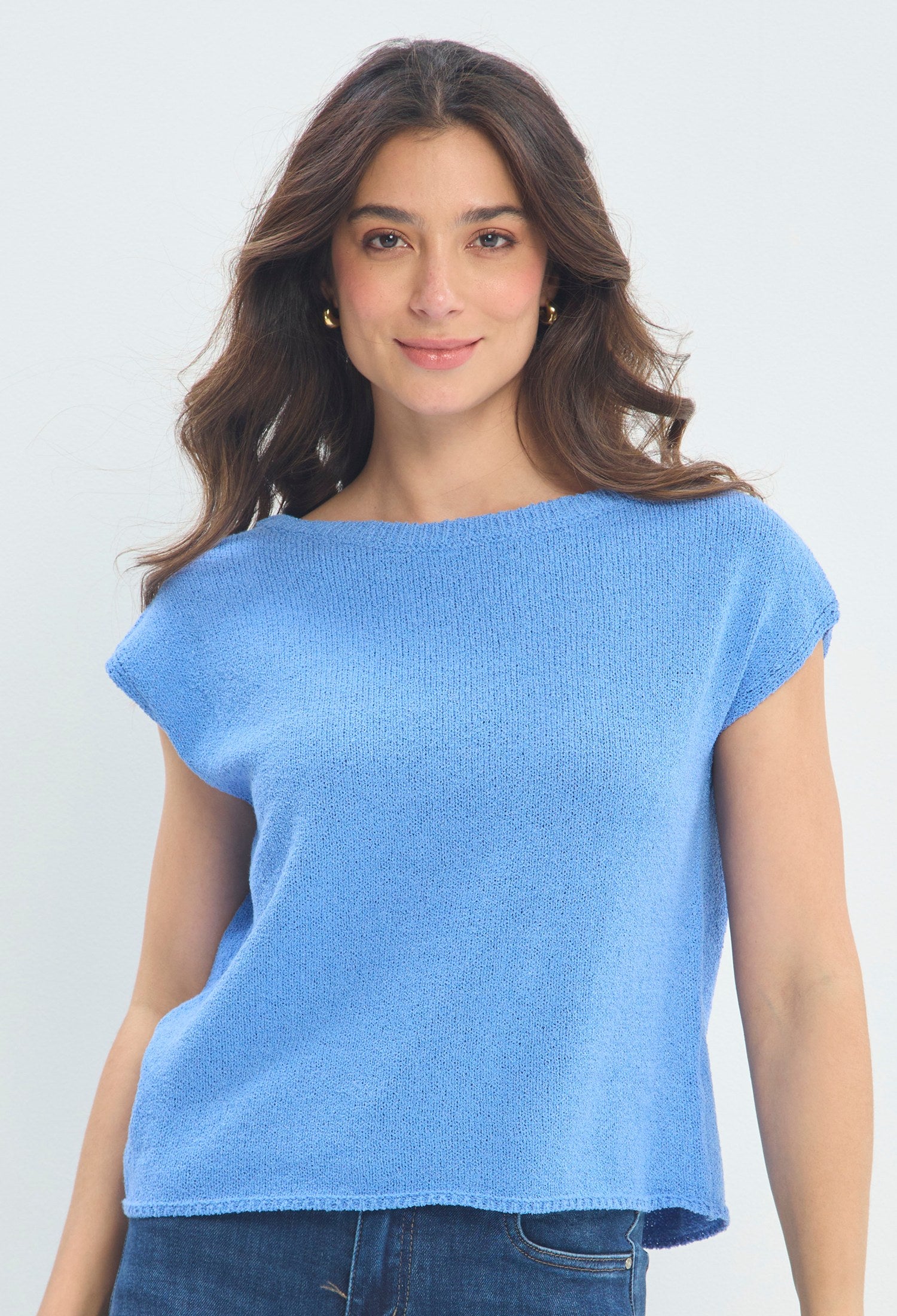Blusa Tejida Cuello Bote azul francia sale BYBLA