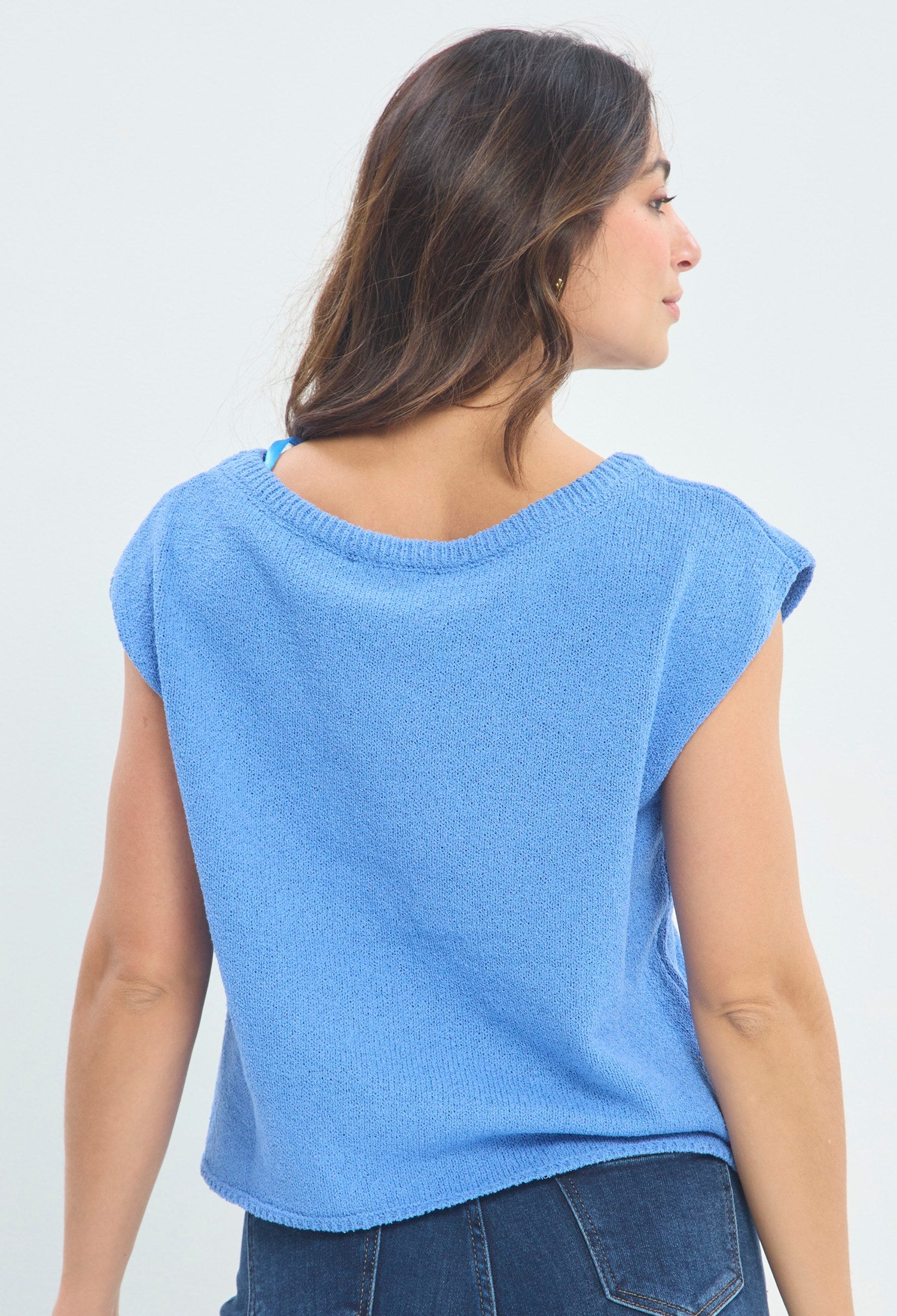 Blusa Tejida Cuello Bote azul francia sale BYBLA - vista 3