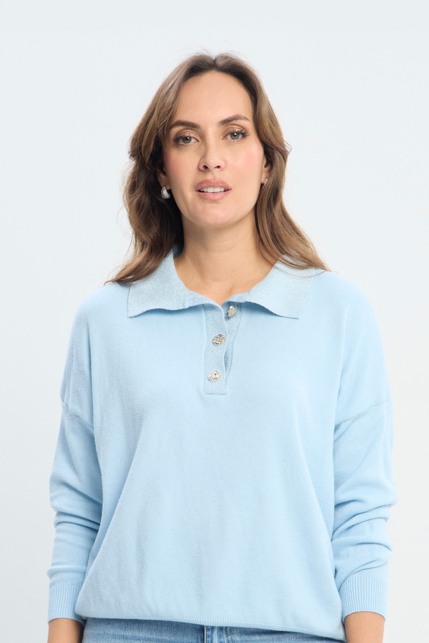 Blusa Tejida con Cuello y Detalles en Lurex NEW