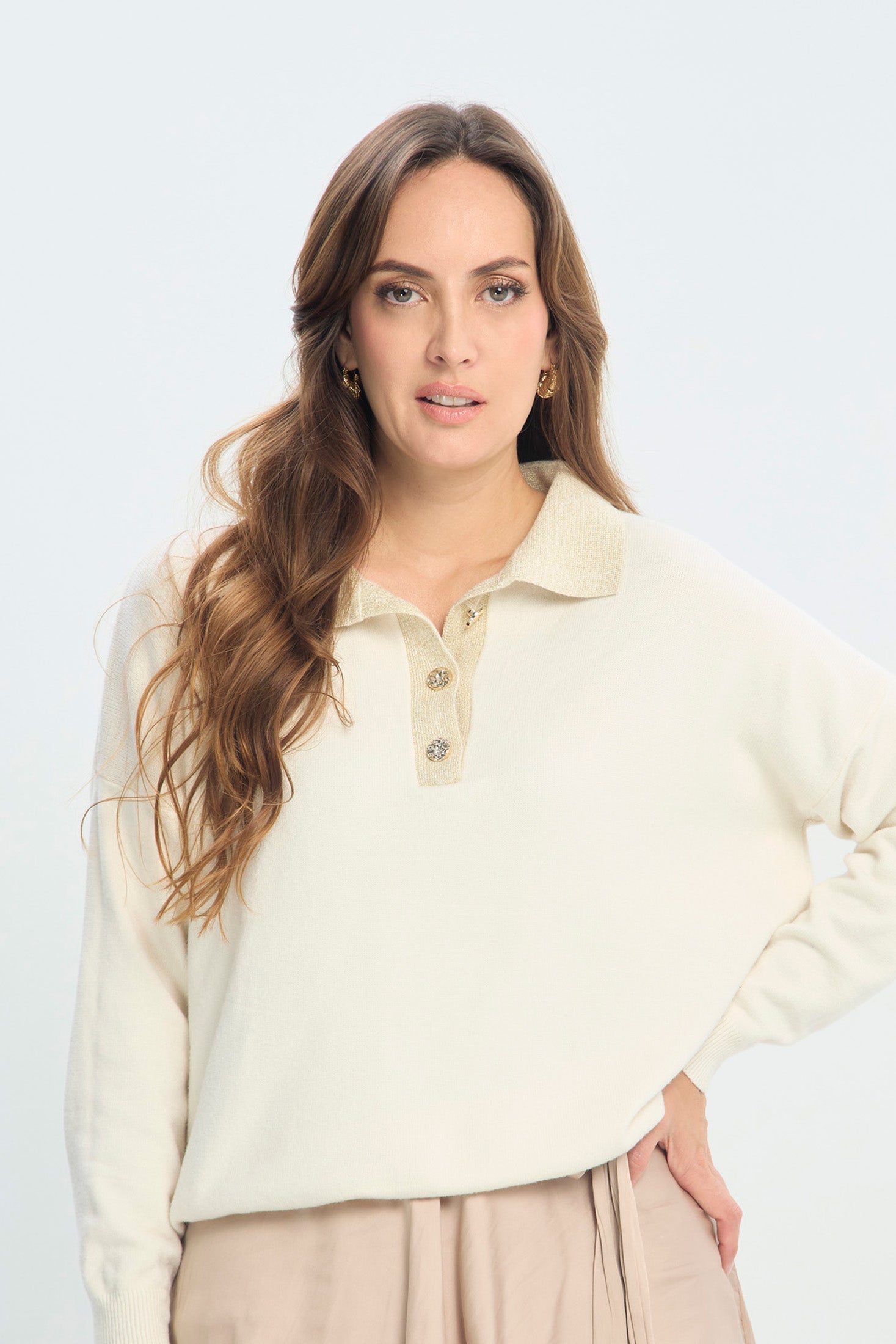 Blusa Tejida con Cuello y Detalles en Lurex NEW