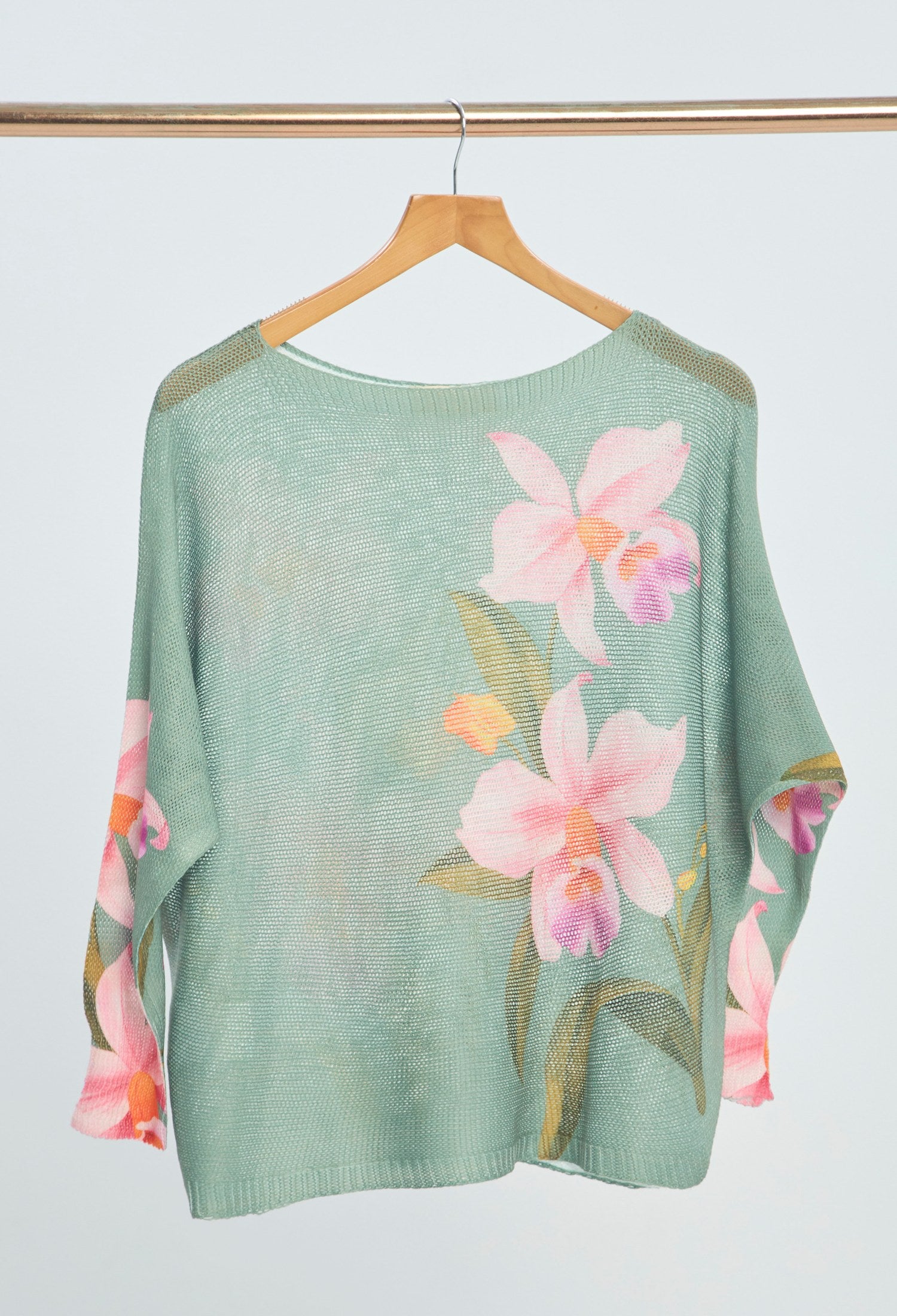 Blusa Tejida Estampado Floral verde menta BYBLA