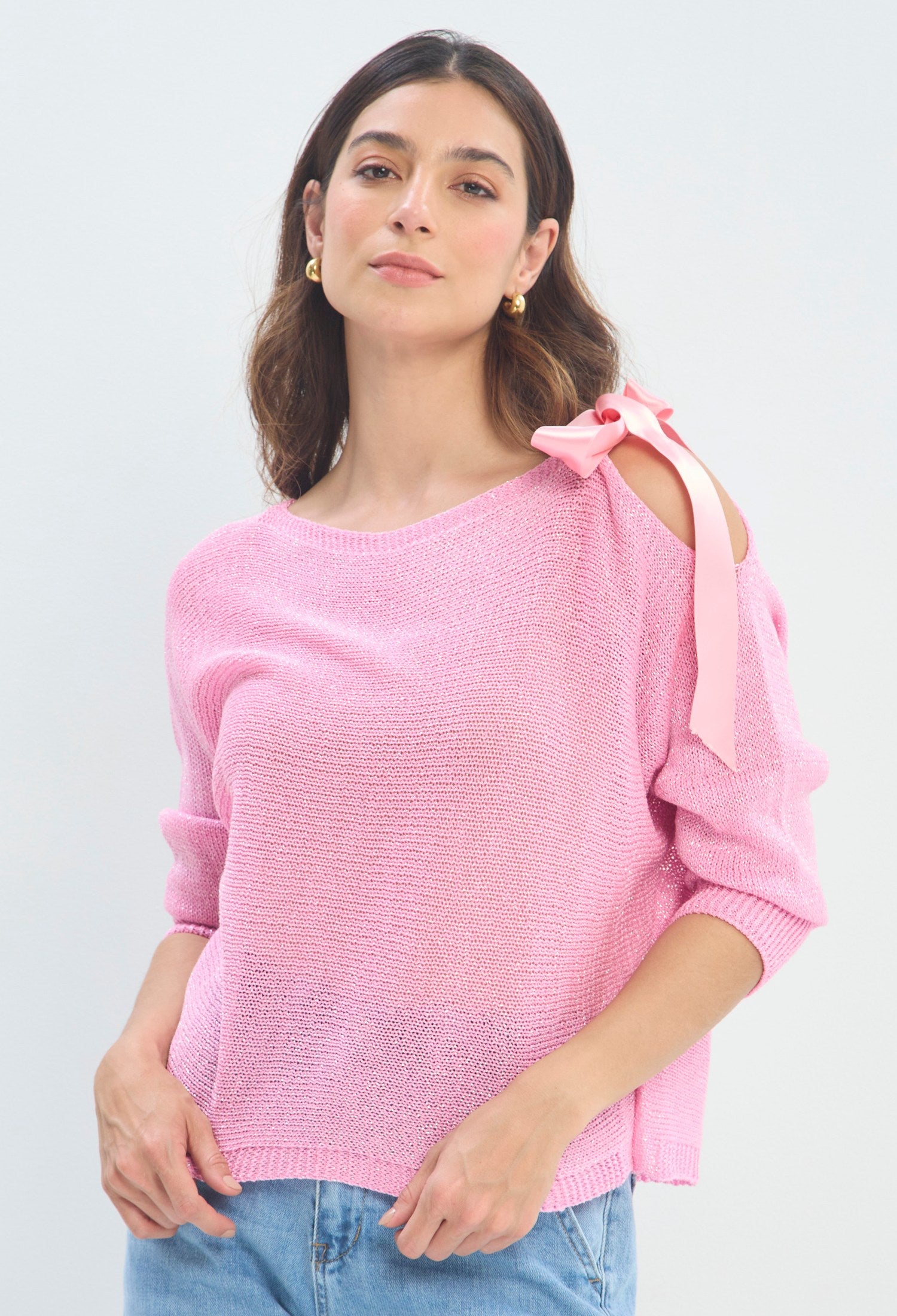 Blusa Tejida Hombro Descubierto rosa chicle BYBLA