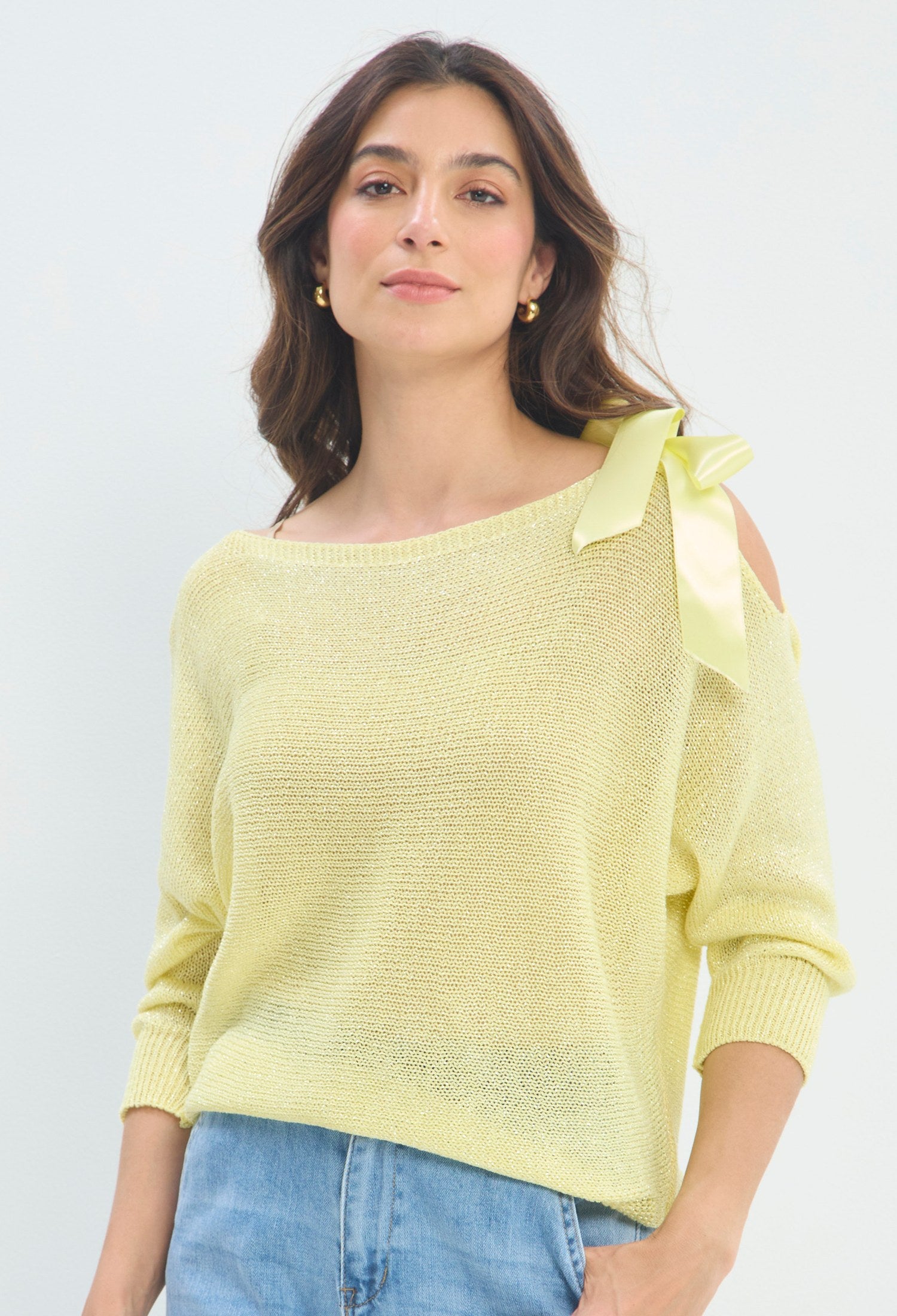 Blusa Tejida Hombro Descubierto amarillo pastel BYBLA
