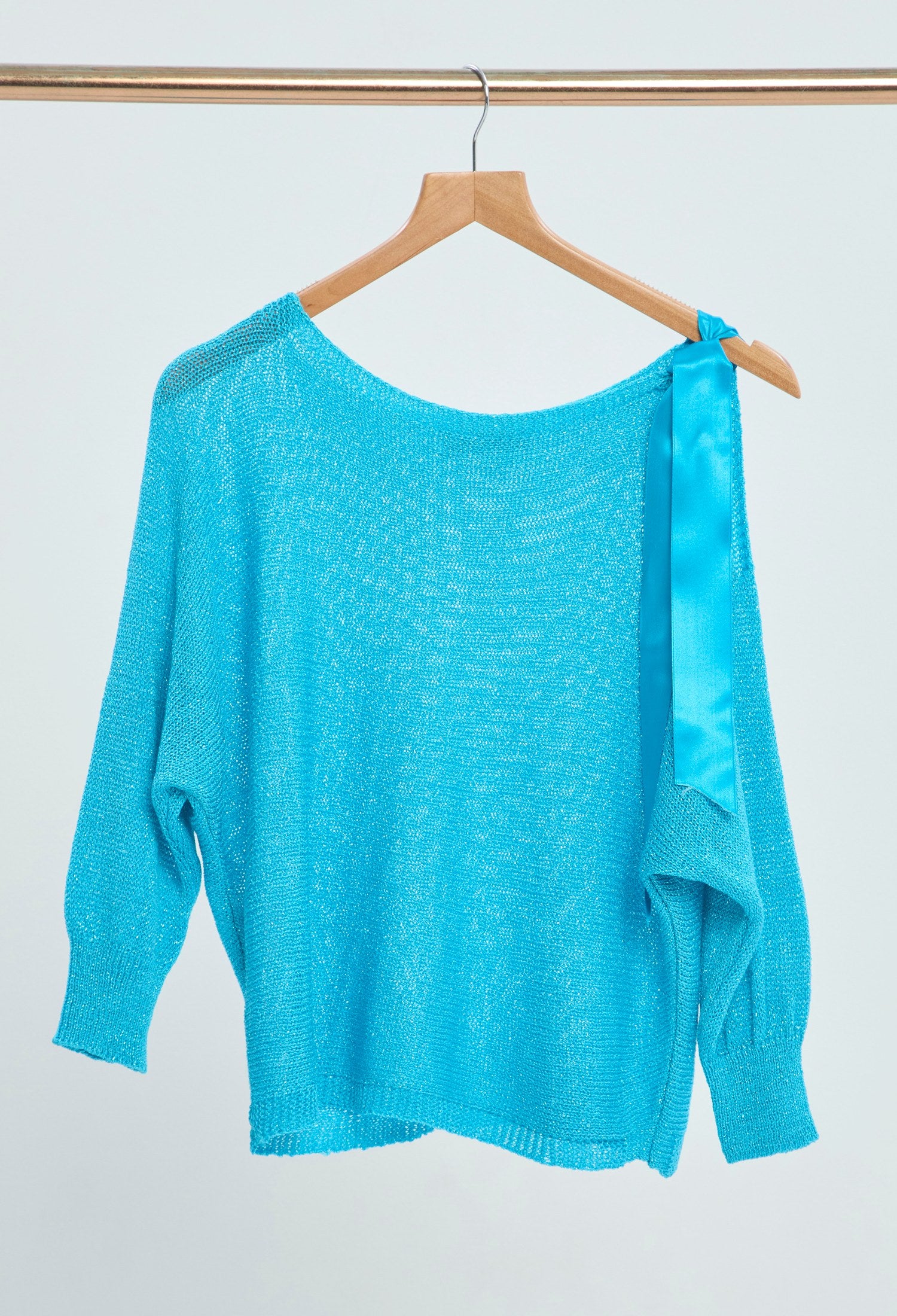 Blusa Tejida Hombro Descubierto azul BYBLA