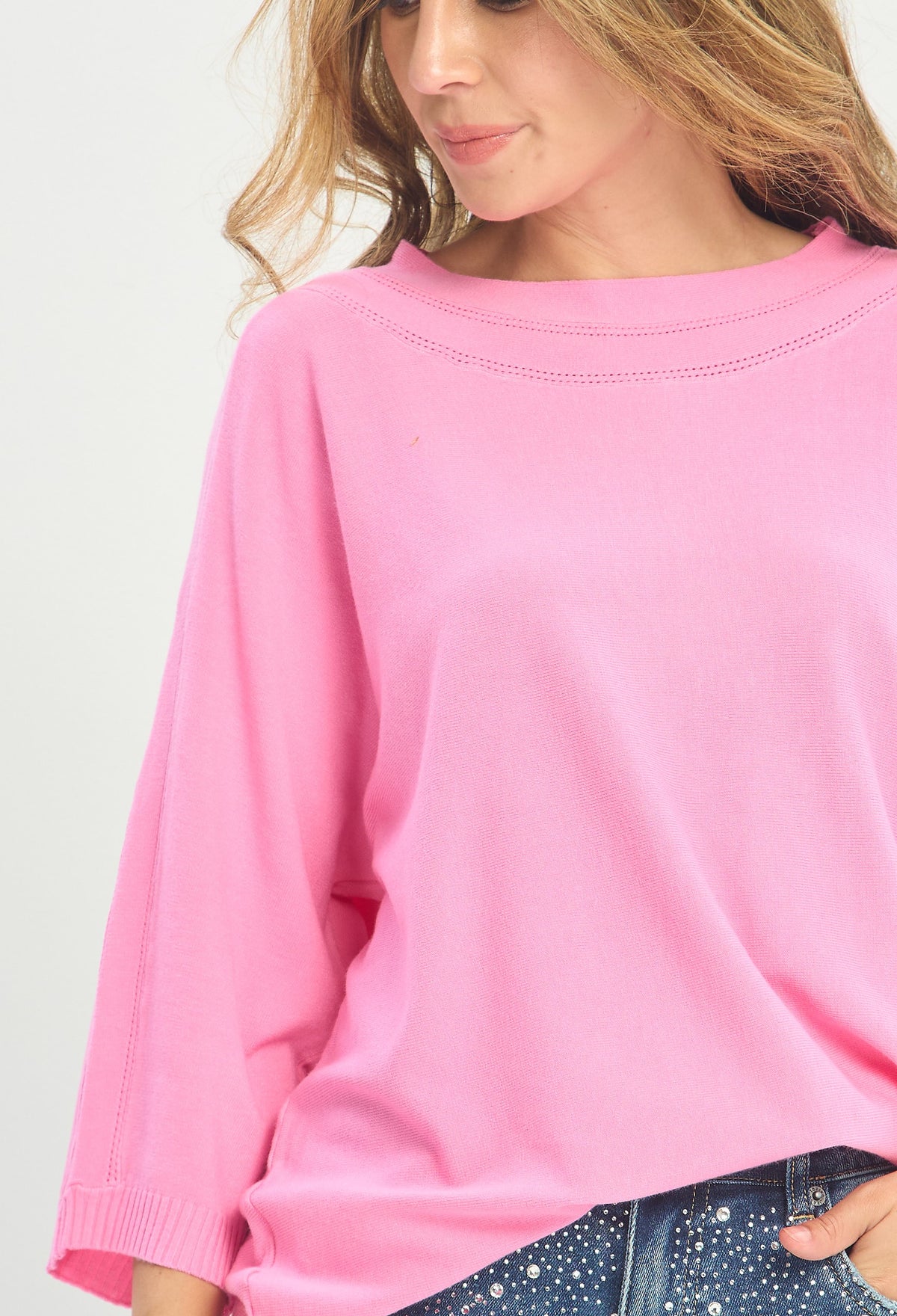 Blusa Tejida Manga 3/4 Rosa Chicle BYBLA - vista 5