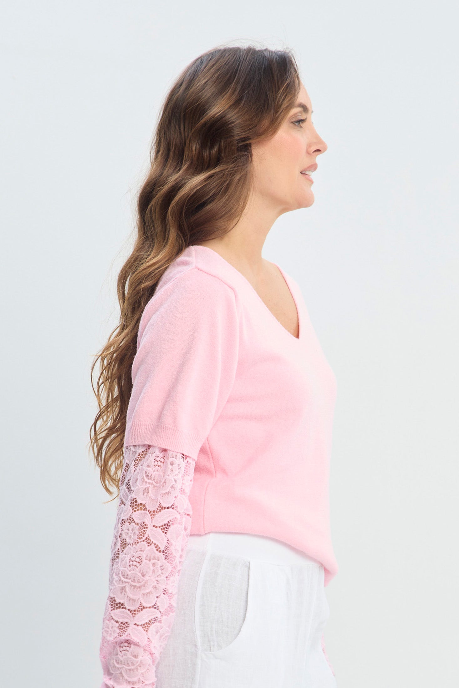 Blusa Tejida Manga Corta con Detalles en Encaje NEW vista 4 - BYBLA Colombia