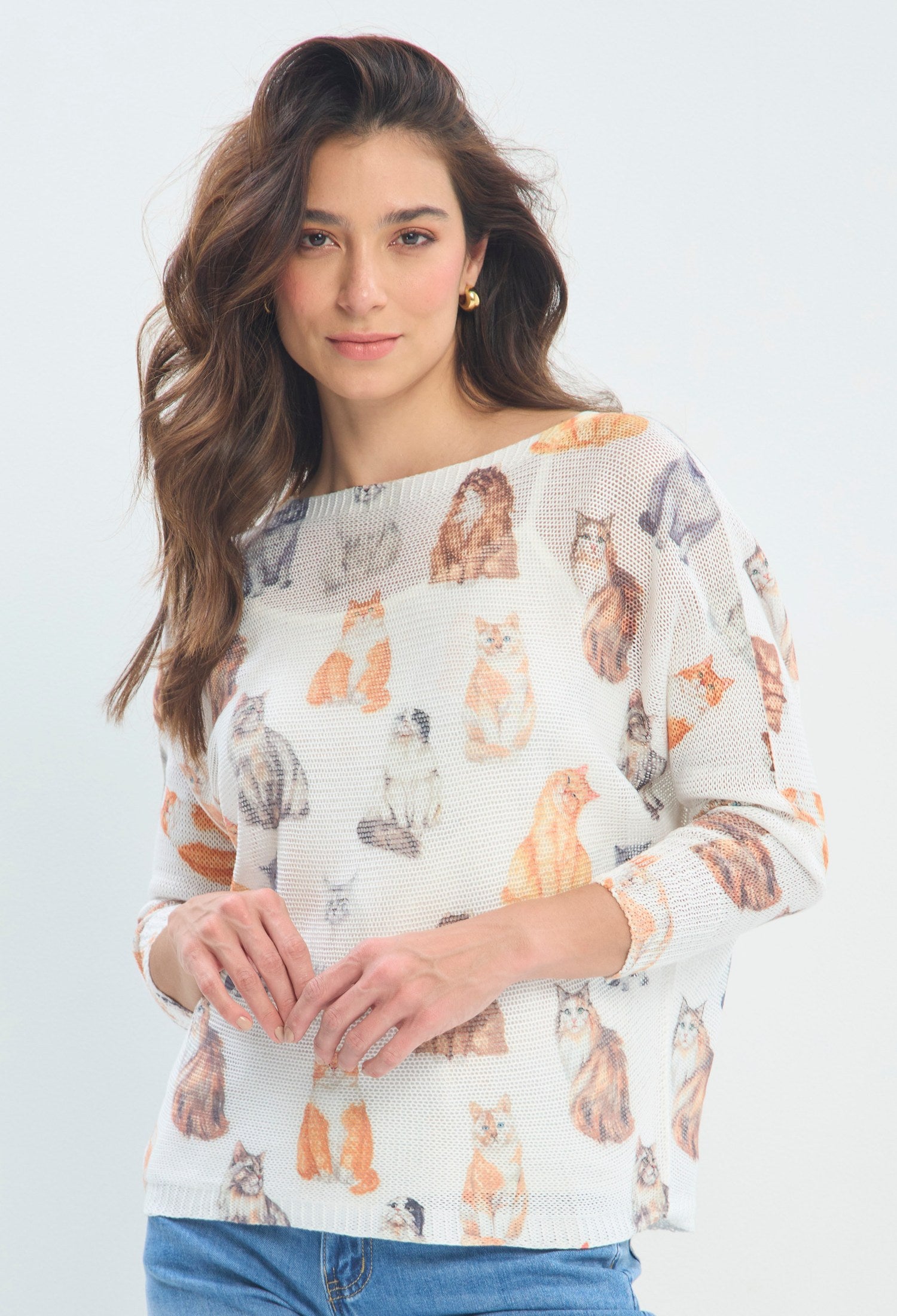 Blusa Tejida Perritos y Gatos blanco crudo sale BYBLA