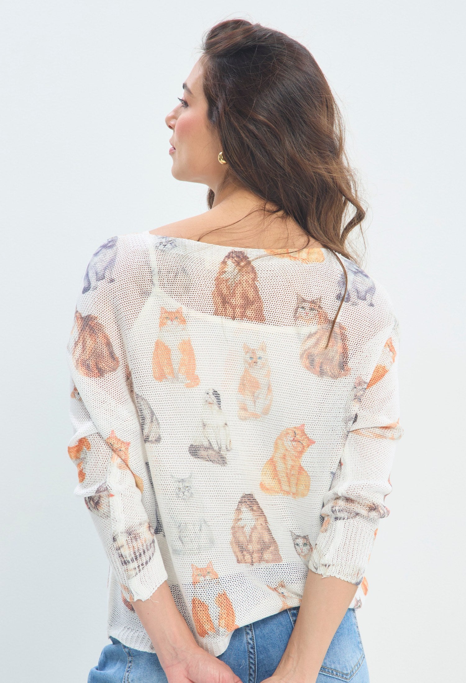 Blusa Tejida Perritos y Gatos blanco crudo sale BYBLA
