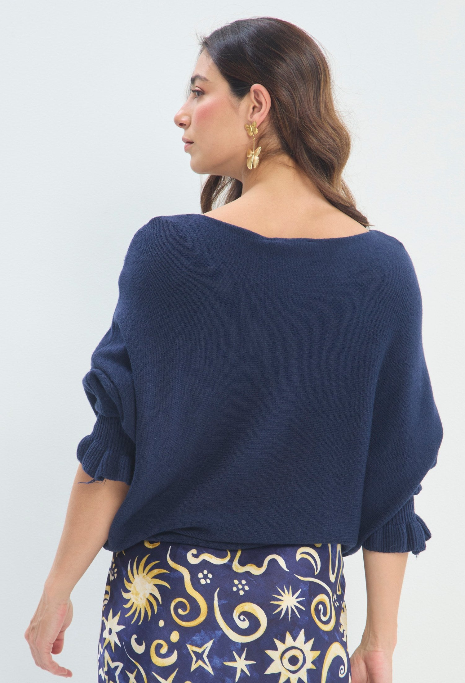 Blusa Tejida Puños Fruncidos azul marino sale BYBLA - vista 3