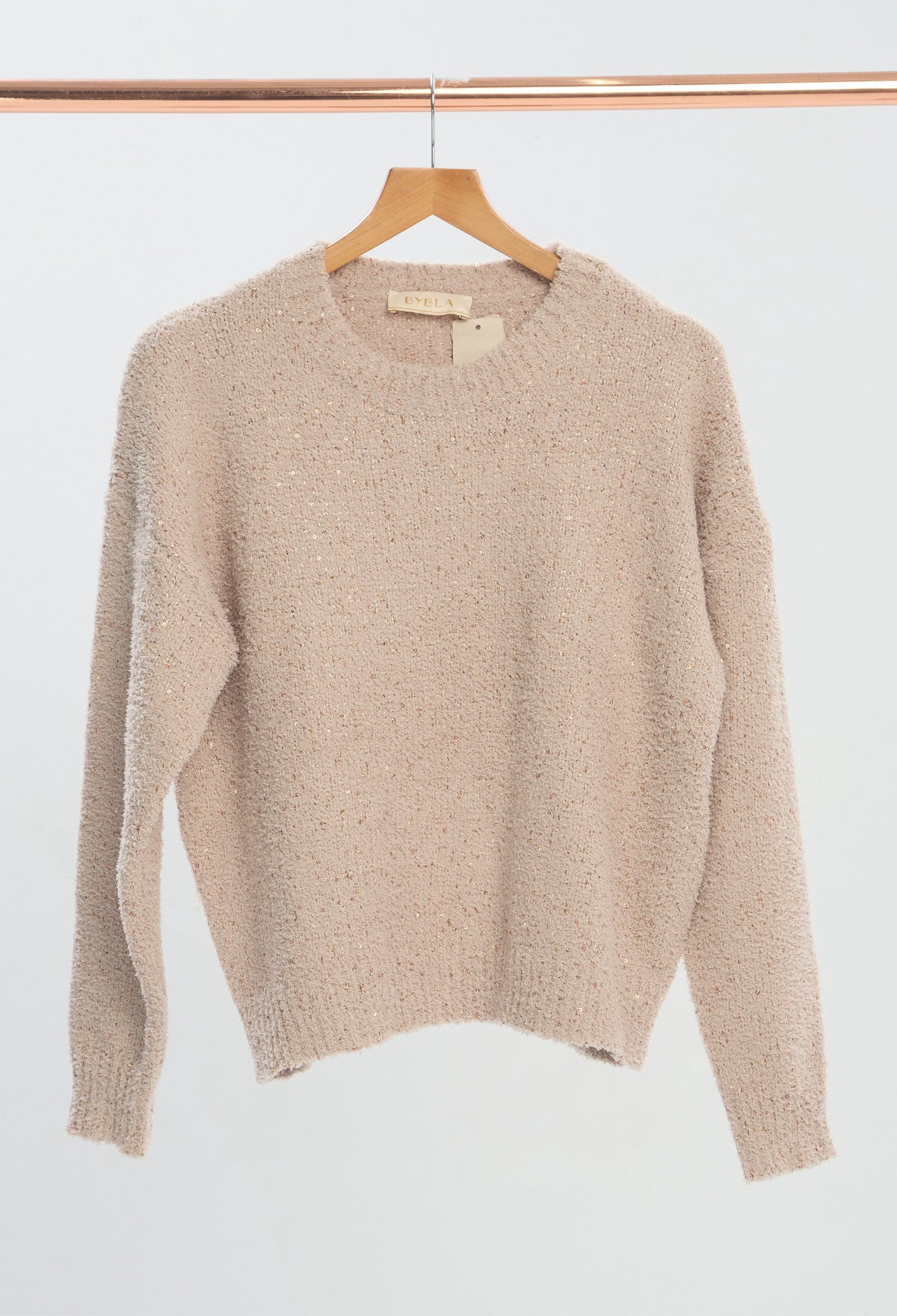 Buzo Boucle con Lentejuelas Tostados