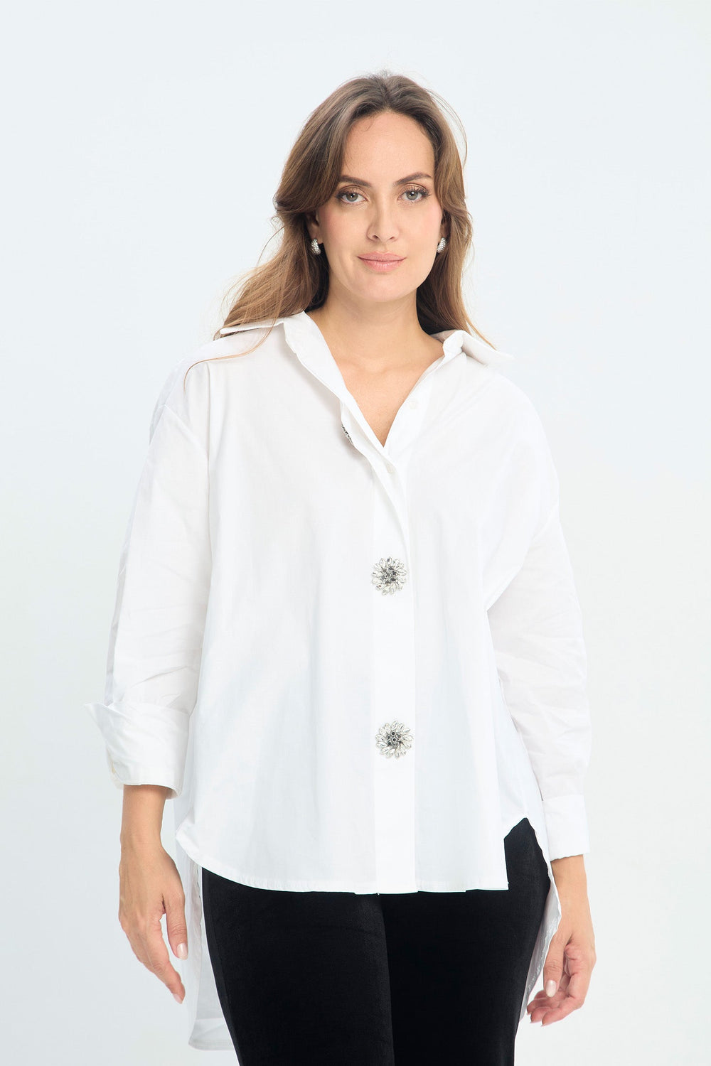Camisa Oversize Decorada en Piedras NEW - BYBLA Colombia