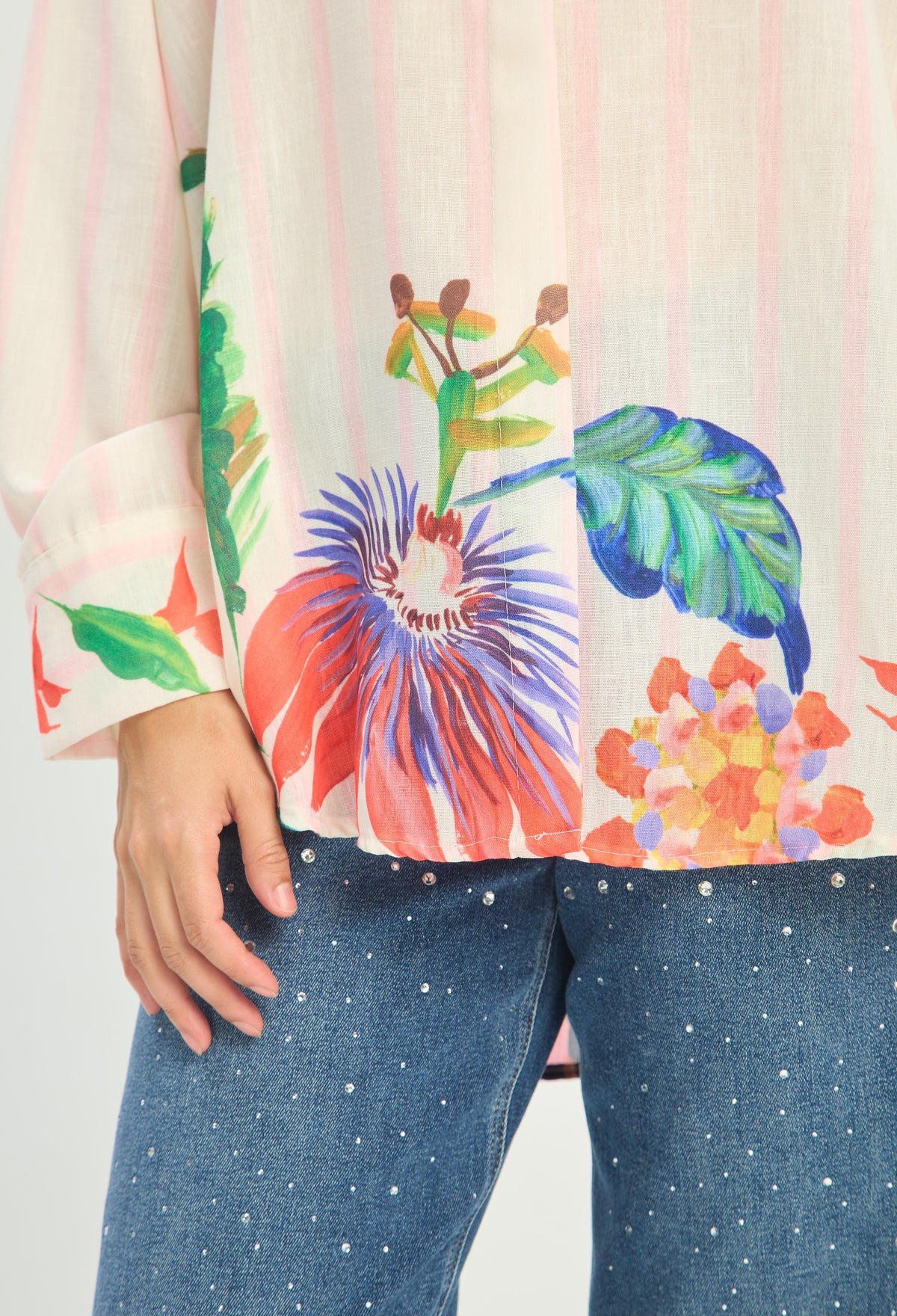 Camisa Rayas Estampado Leopardo y Flores BYBLA - vista 5