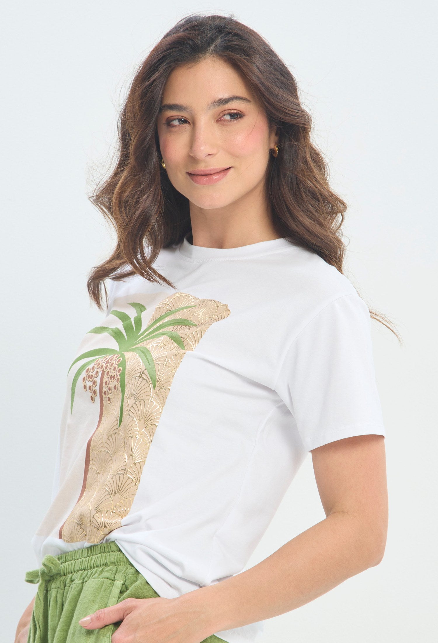Camiseta Estampado Palmera Dorada blanco BYBLA - vista 2