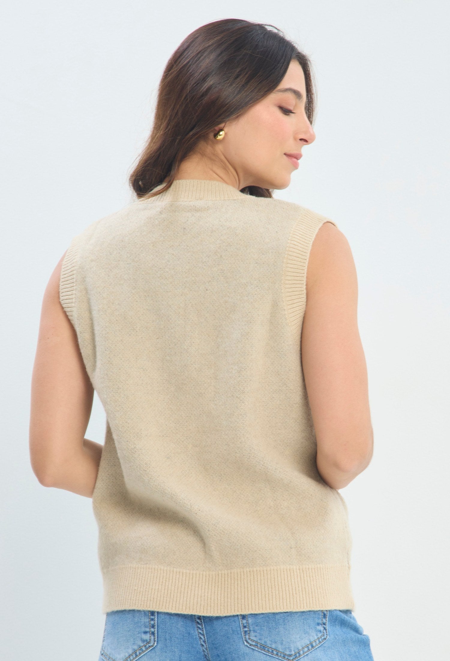 Chaleco Jacquard Caballos beige arena BYBLA - vista 3