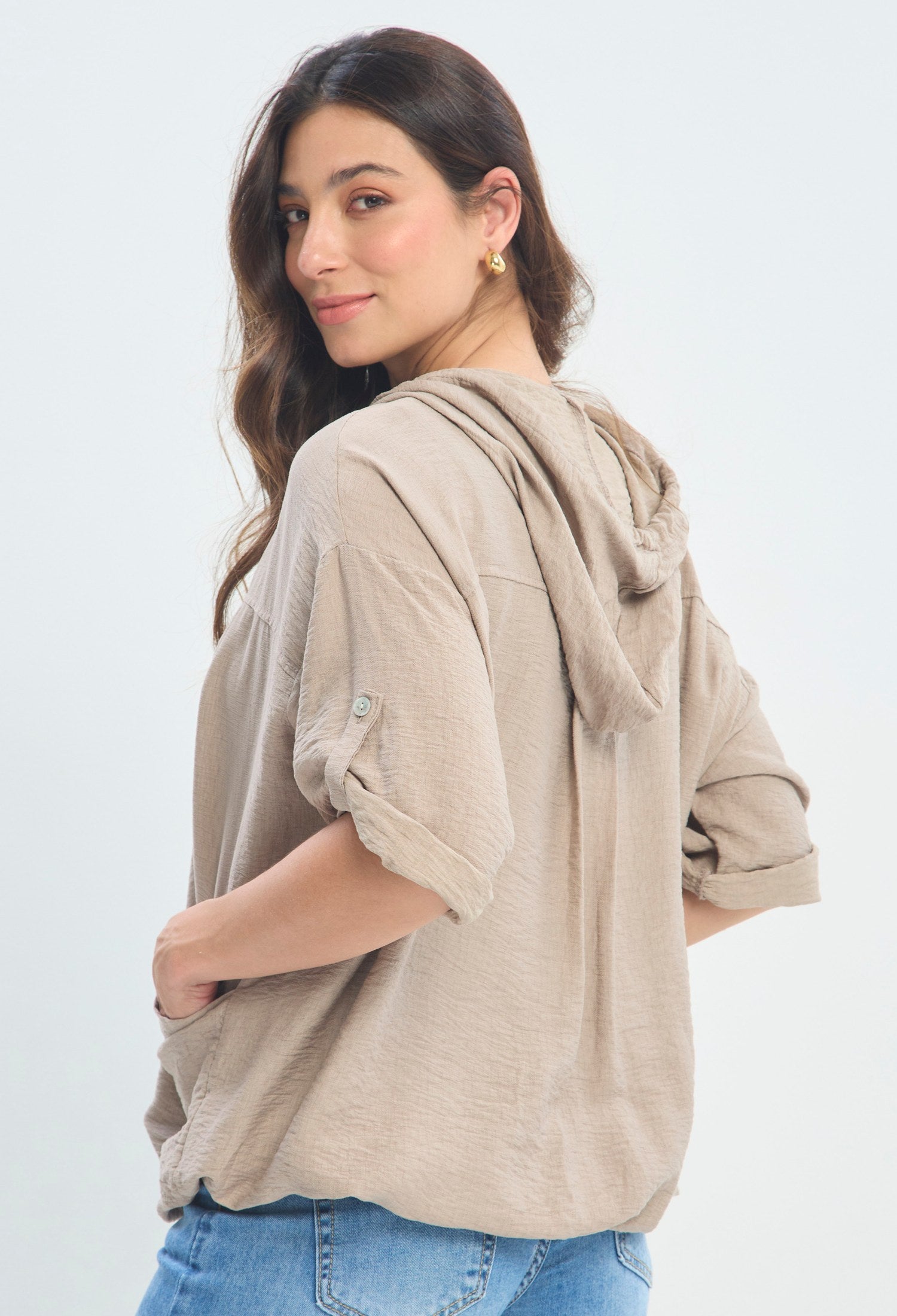 Chaqueta Capota Cordón marrón topo BYBLA - vista 3