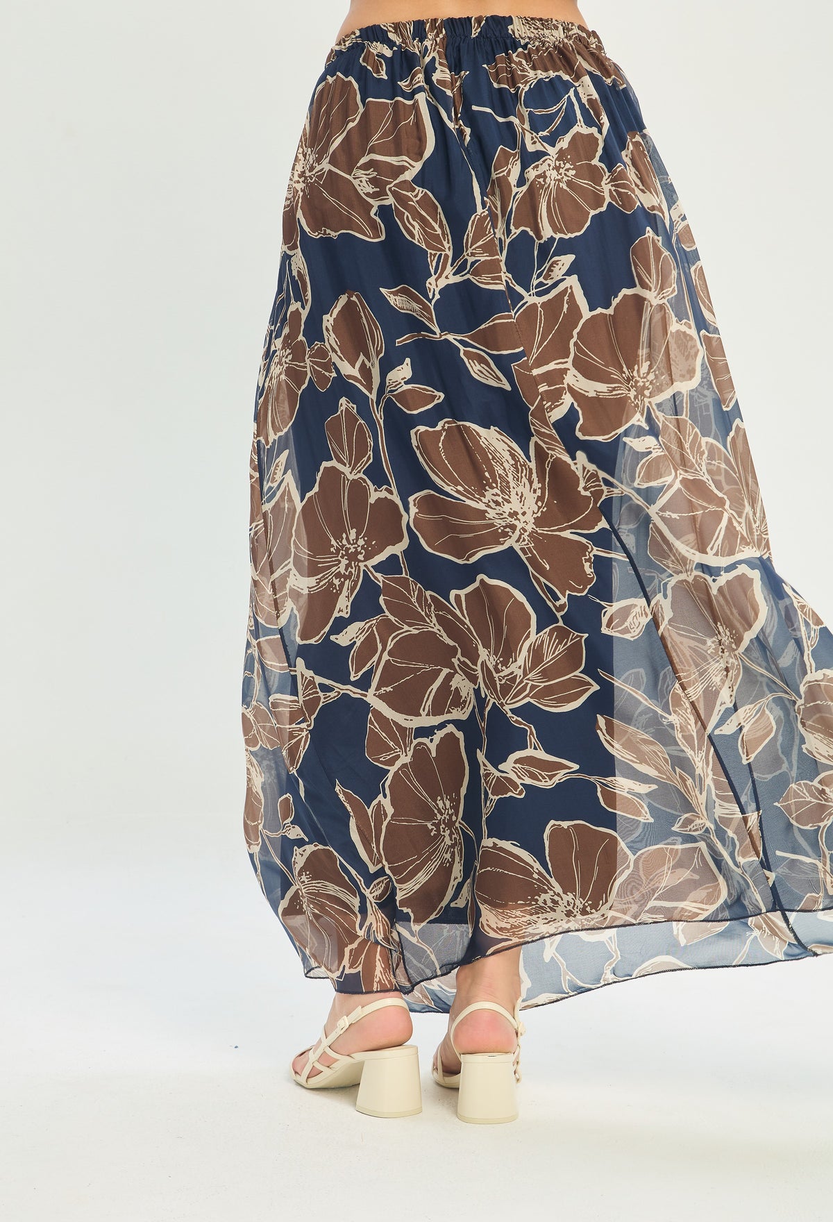 Falda Larga Estampado Flores Azul y Café BYBLA - vista 4