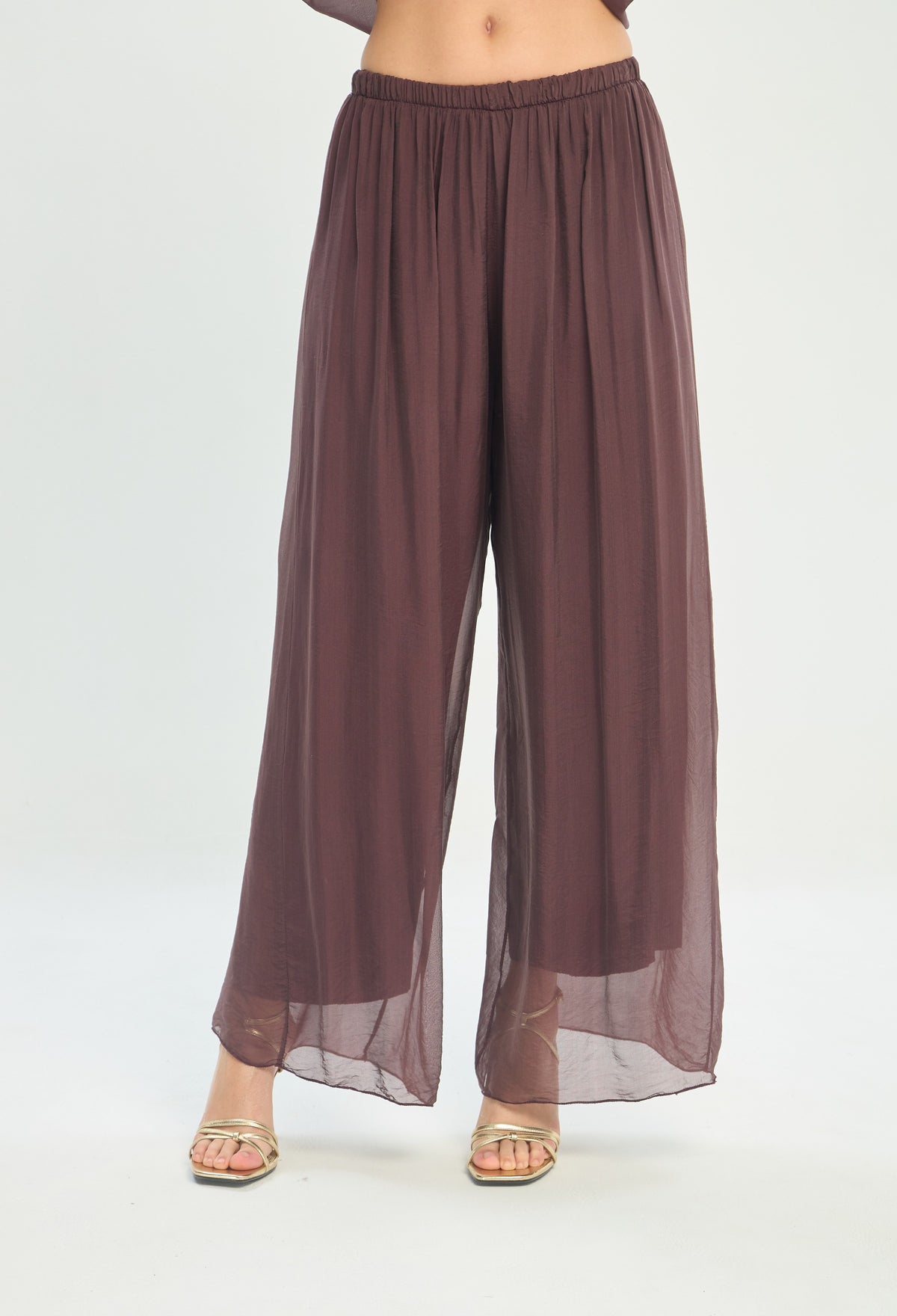 Pantalón Ancho de Seda Cintura Elástica uva BYBLA
