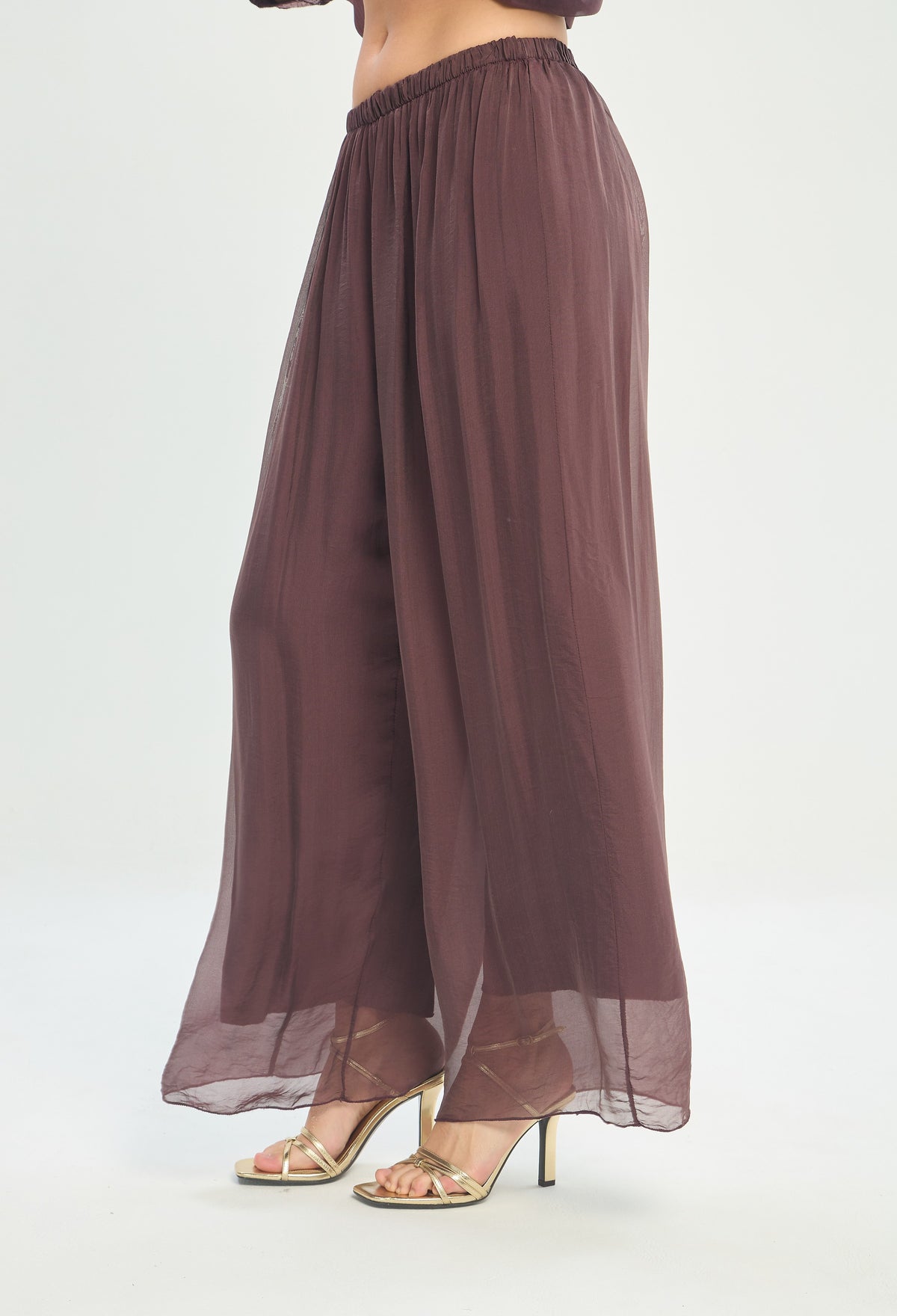 Pantalón Ancho de Seda Cintura Elástica uva BYBLA