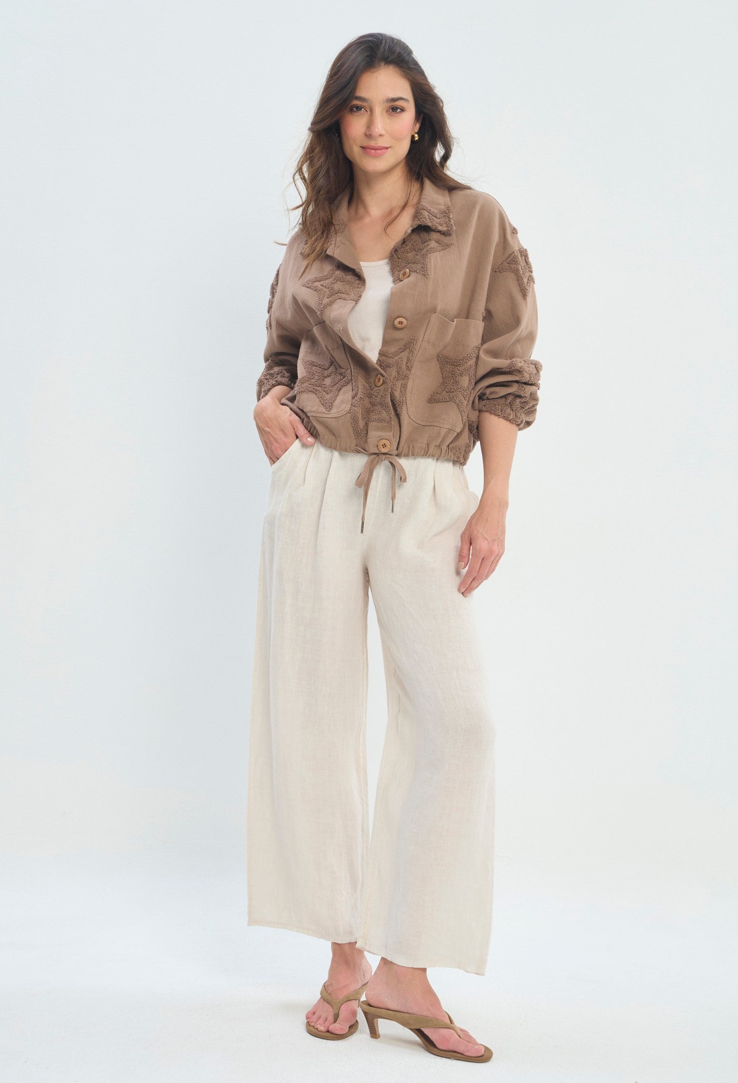 Pantalón Ancho Pinzas Tobillero crudo BYBLA - vista 6