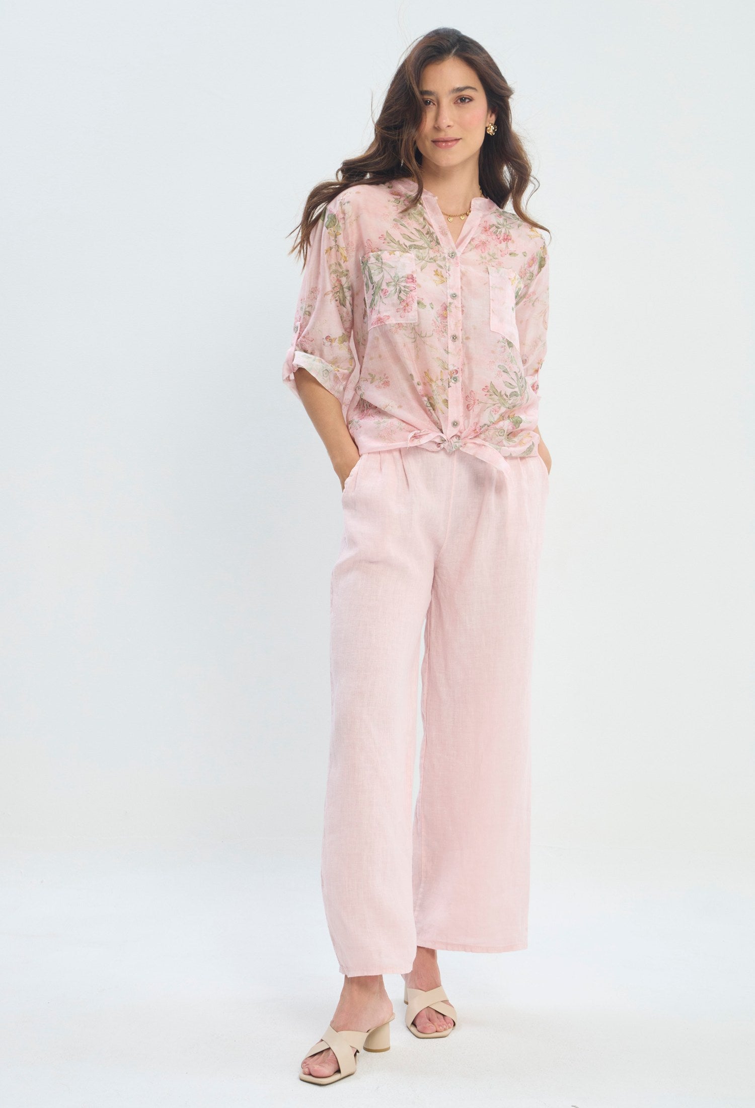 Pantalón Ancho Pinzas Tobillero rosa palo BYBLA