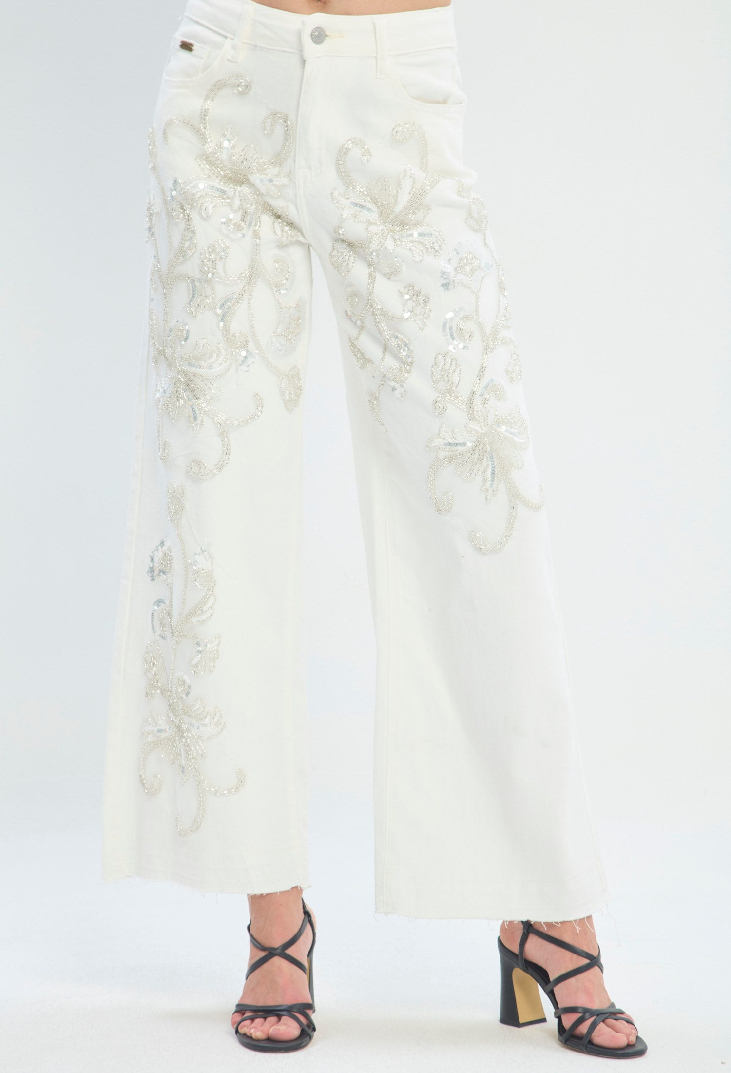 Pantalón Dril Bordado Perlas blanco BYBLA - vista 2