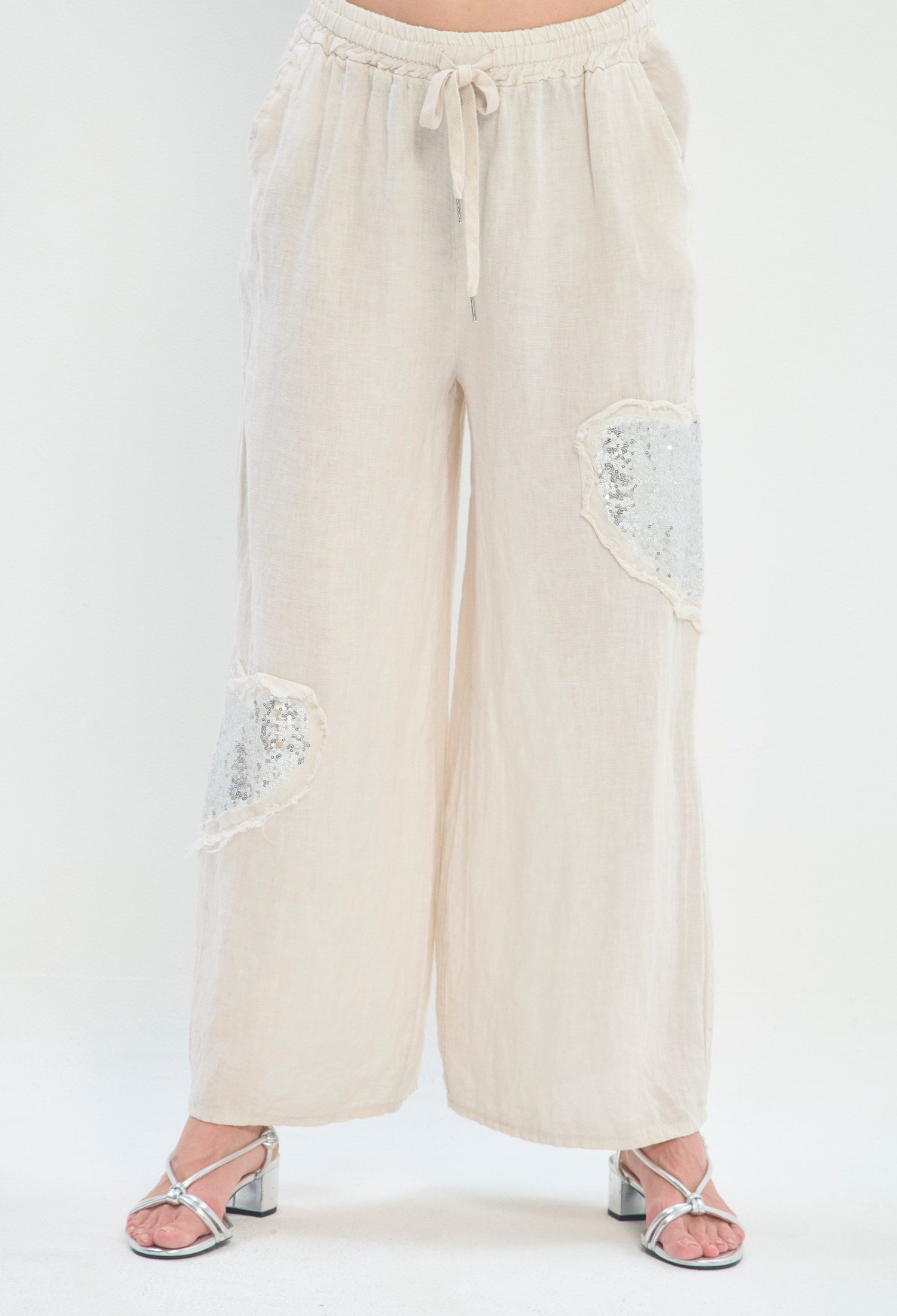 Pantalón Lino Ancho Corazón beige natural BYBLA - vista 2