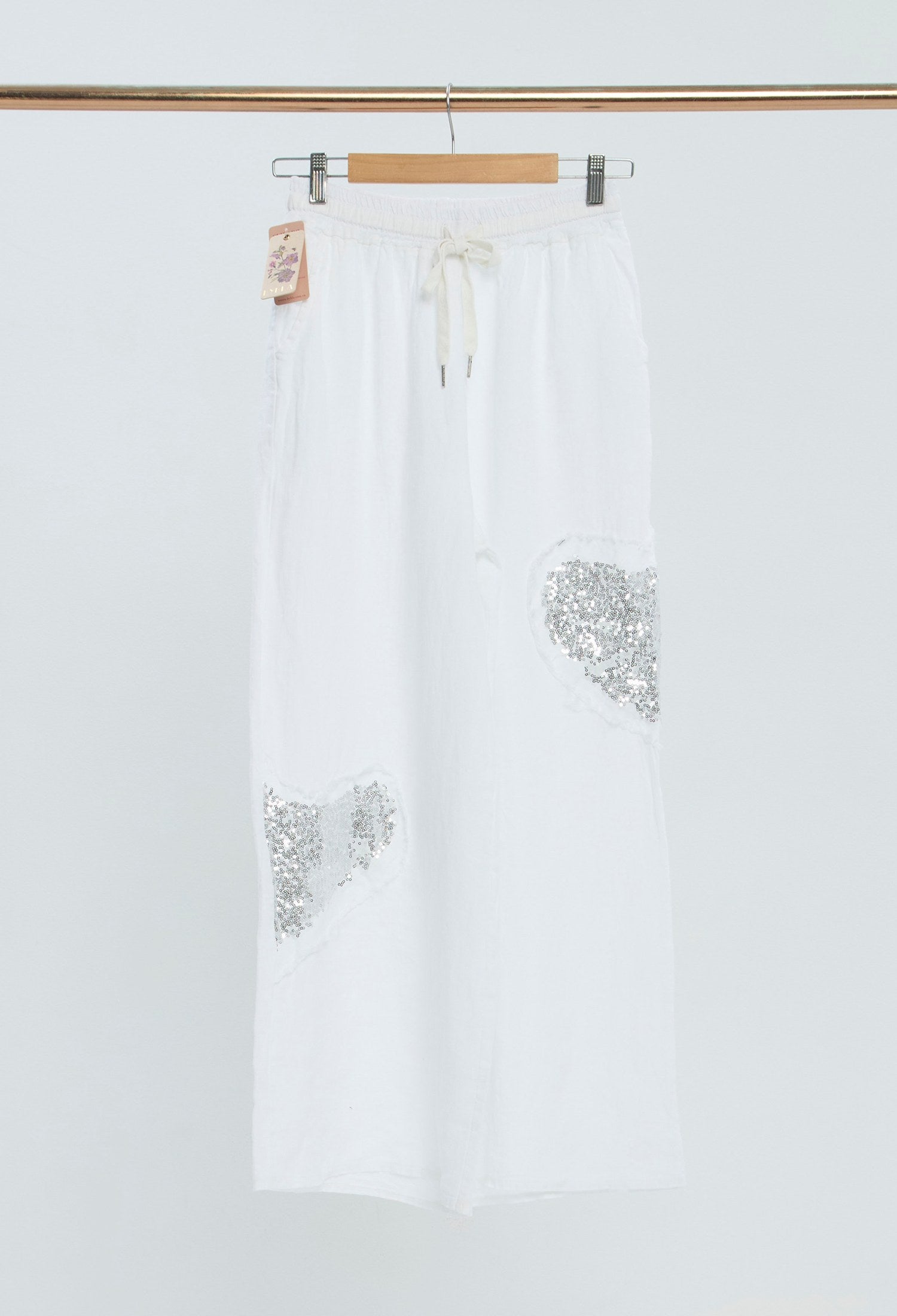 Pantalón Lino Ancho Corazón blanco BYBLA