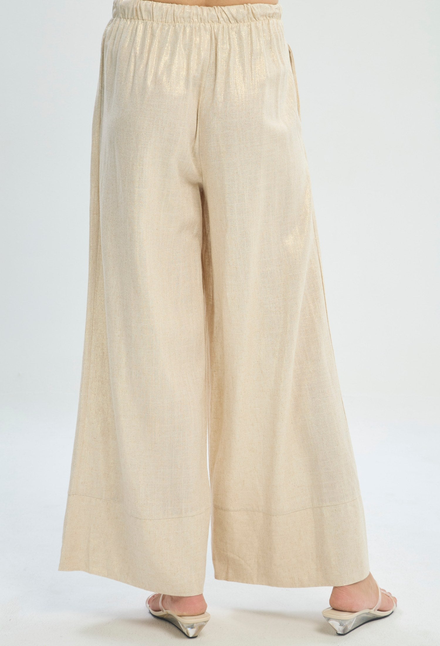 Pantalón palazzo dorado de lino con cordón en la cintura BYBLA - vista 4