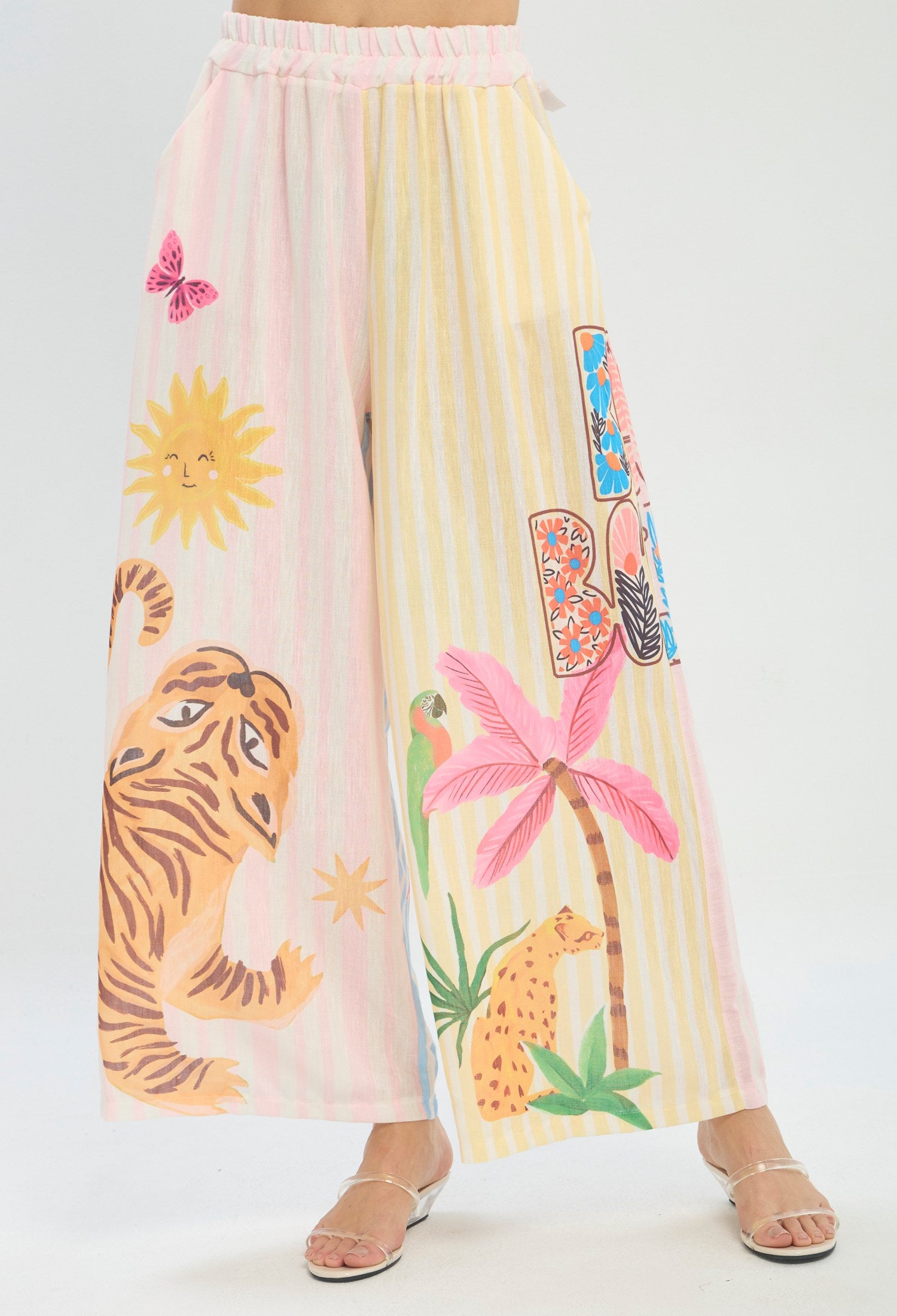 Pantalón palazzo multicolor estampado tropical BYBLA - vista 2