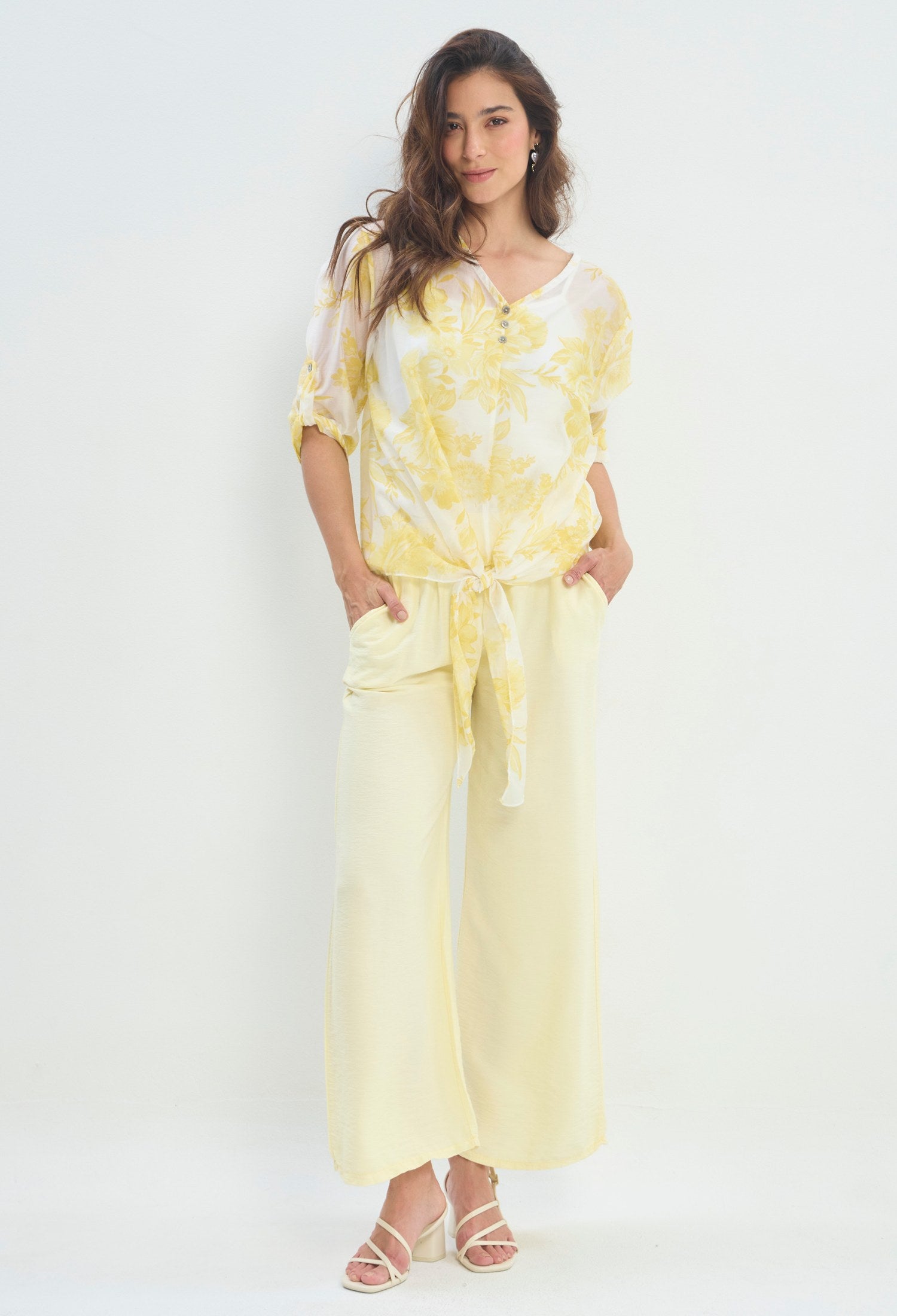 Pantalón Recto Cintura Correa amarillo claro BYBLA - vista 6