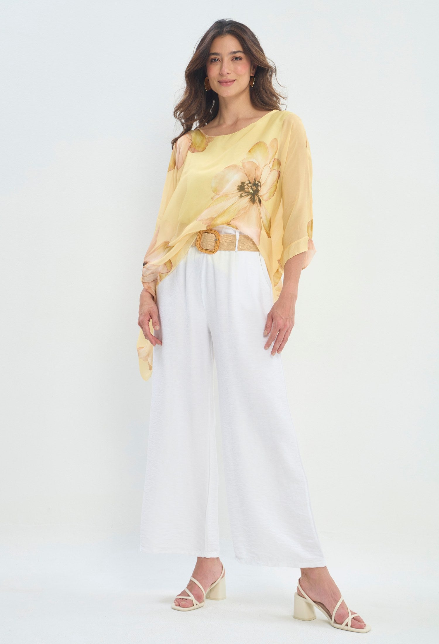 Pantalón Recto Cintura Correa blanco BYBLA