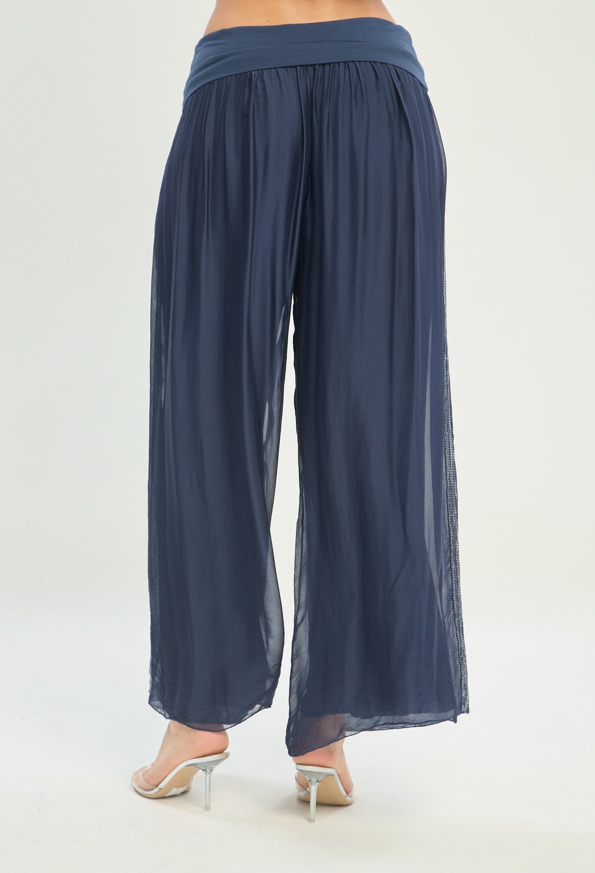 Pantalón Seda Franja de Lentejuelas azul noche BYBLA