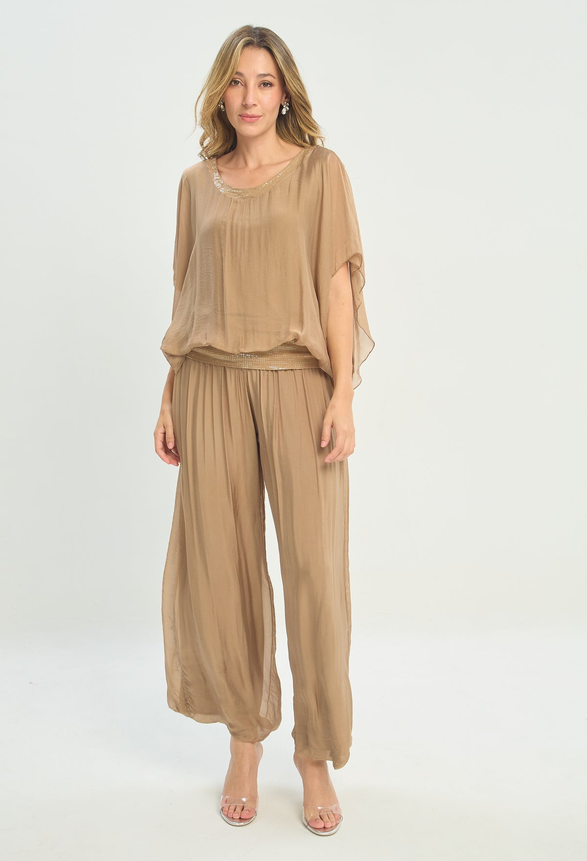 Pantalón Seda Pretina Ancha camel BYBLA